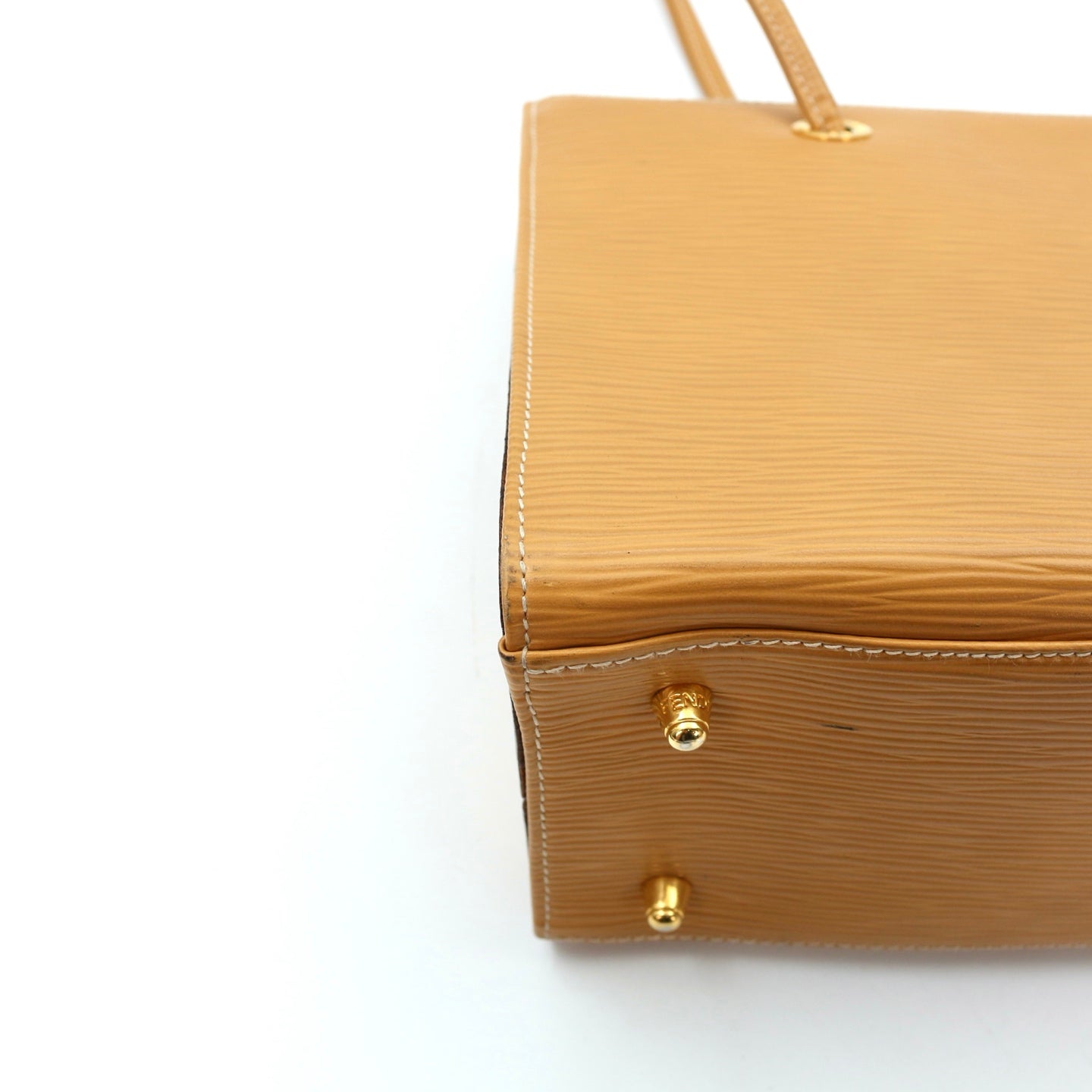 Fendi Yellow Embossed Leather Shoulder Tote Bag [Used]