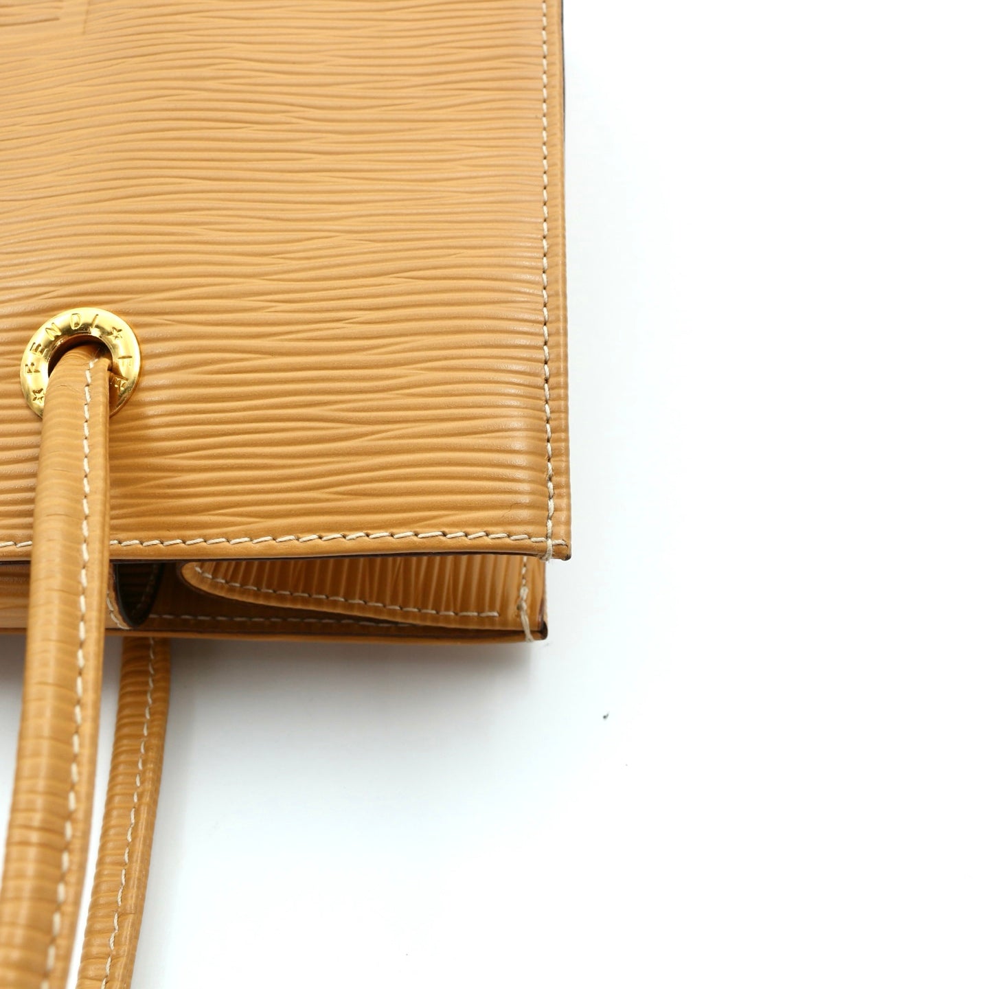 Fendi Yellow Embossed Leather Shoulder Tote Bag [Used]