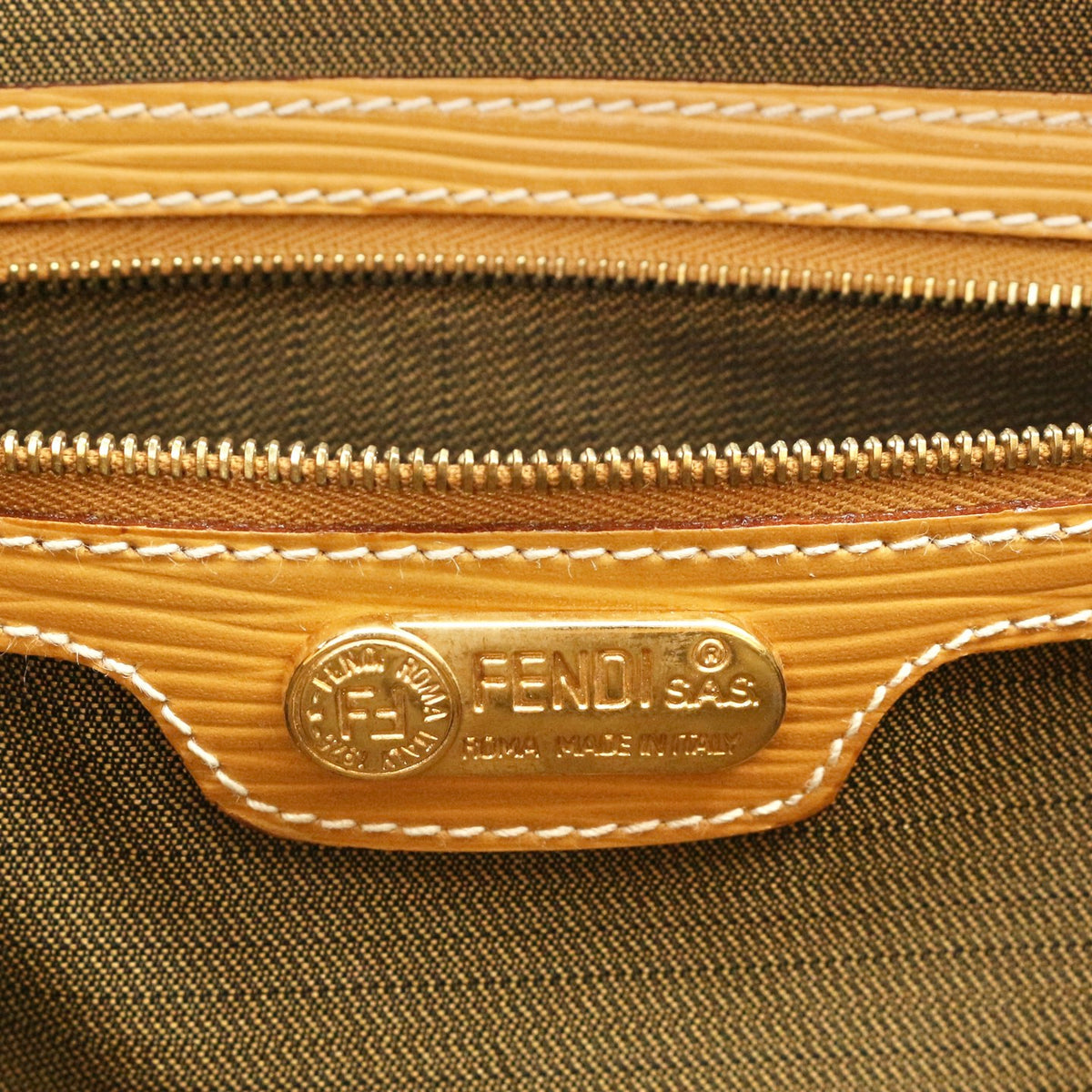 Fendi Yellow Embossed Leather Shoulder Tote Bag [Used]