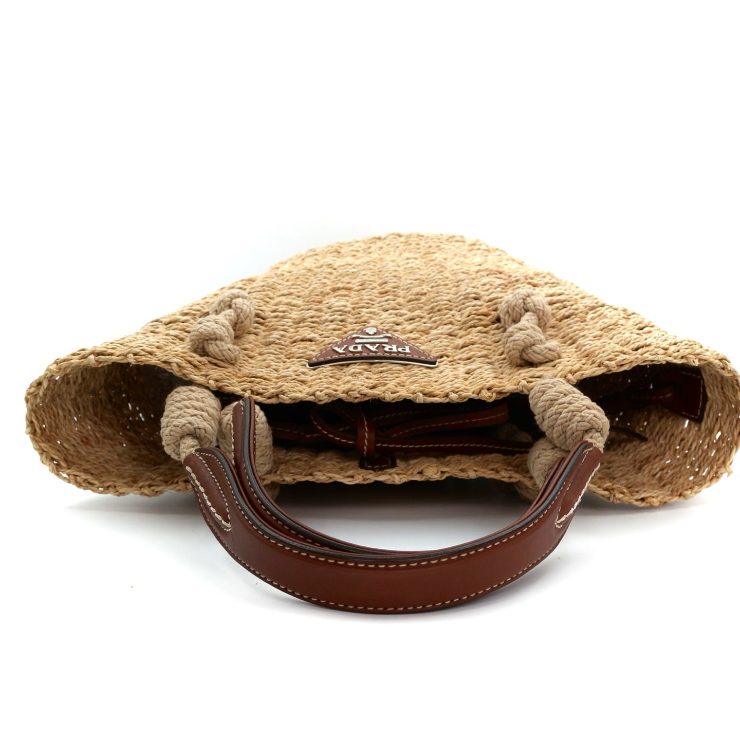 Prada Beige Triangle Logo Raffia Tote Bag [Used]