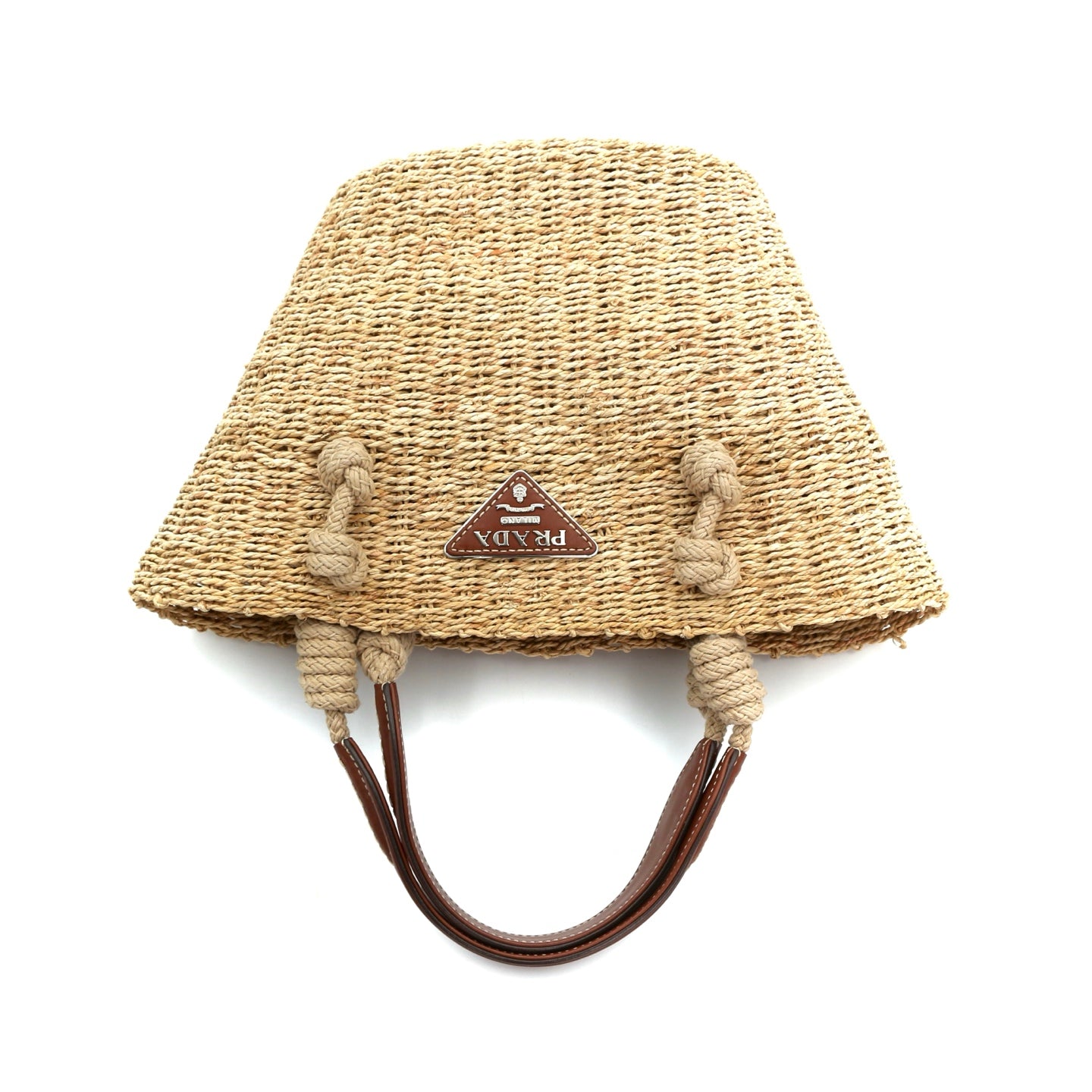 Prada Beige Triangle Logo Raffia Tote Bag [Used]