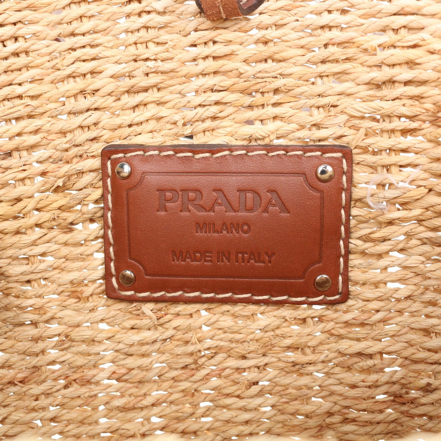 Prada Beige Triangle Logo Raffia Tote Bag [Used]