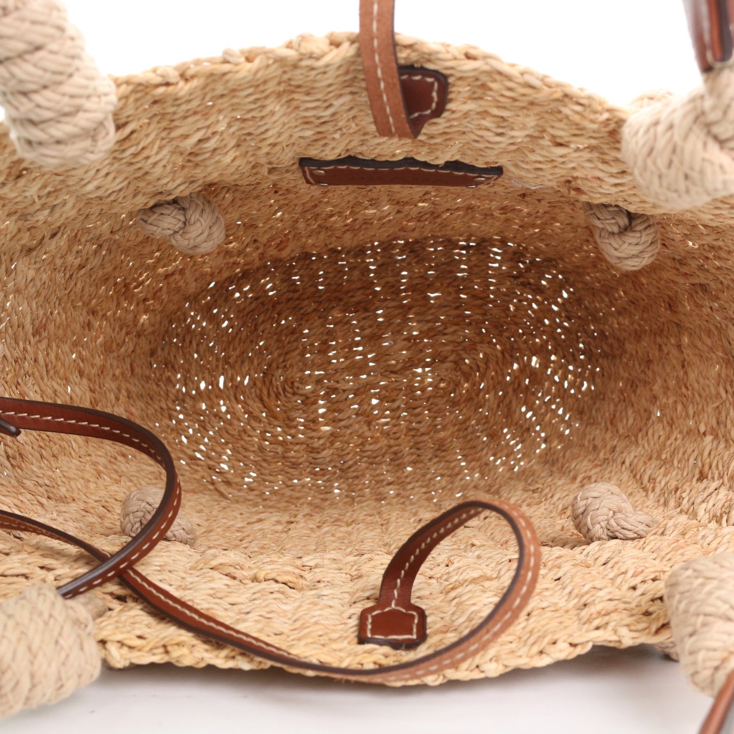 Prada Beige Triangle Logo Raffia Tote Bag [Used]