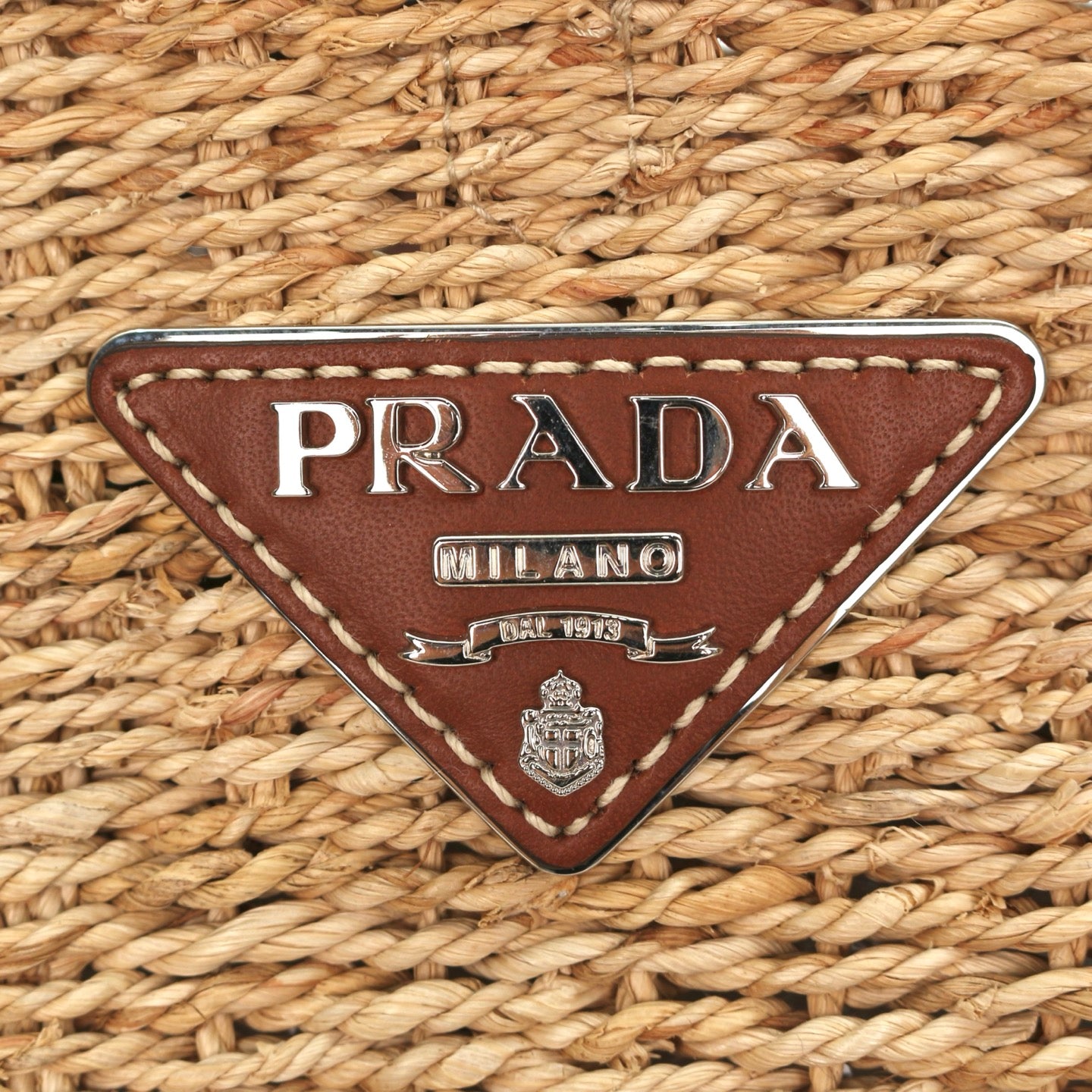 Prada Beige Triangle Logo Raffia Tote Bag [Used]