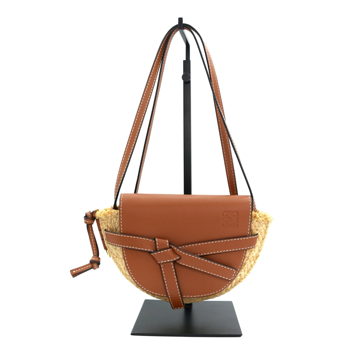 Loewe Gate Mini Raffia & Calfskin Saddle Bag Brown [Used]