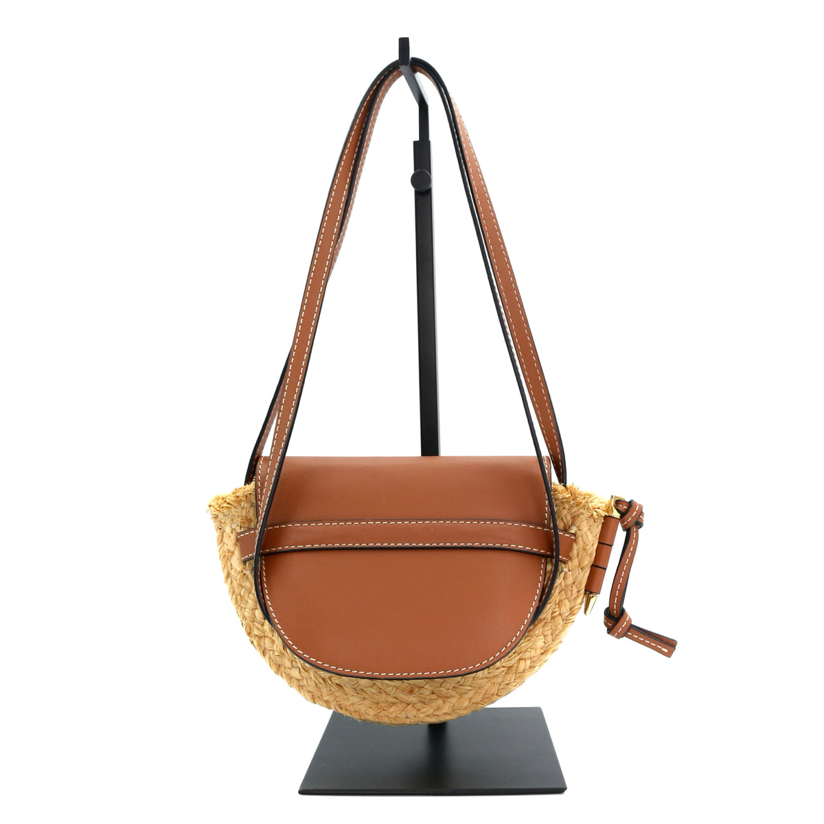 Loewe Gate Mini Raffia & Calfskin Saddle Bag Brown [Used]