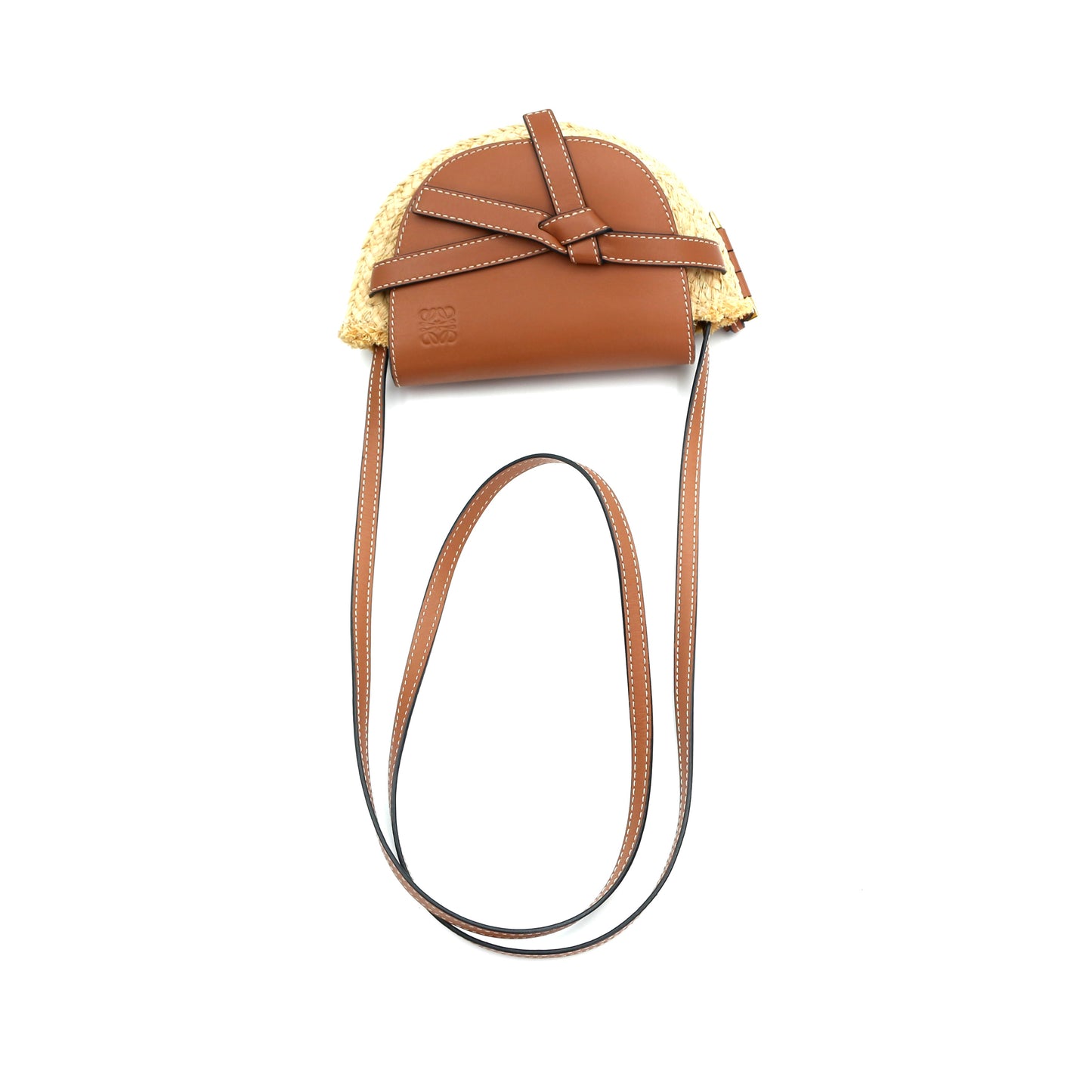 Loewe Gate Mini Raffia & Calfskin Saddle Bag Brown [Used]