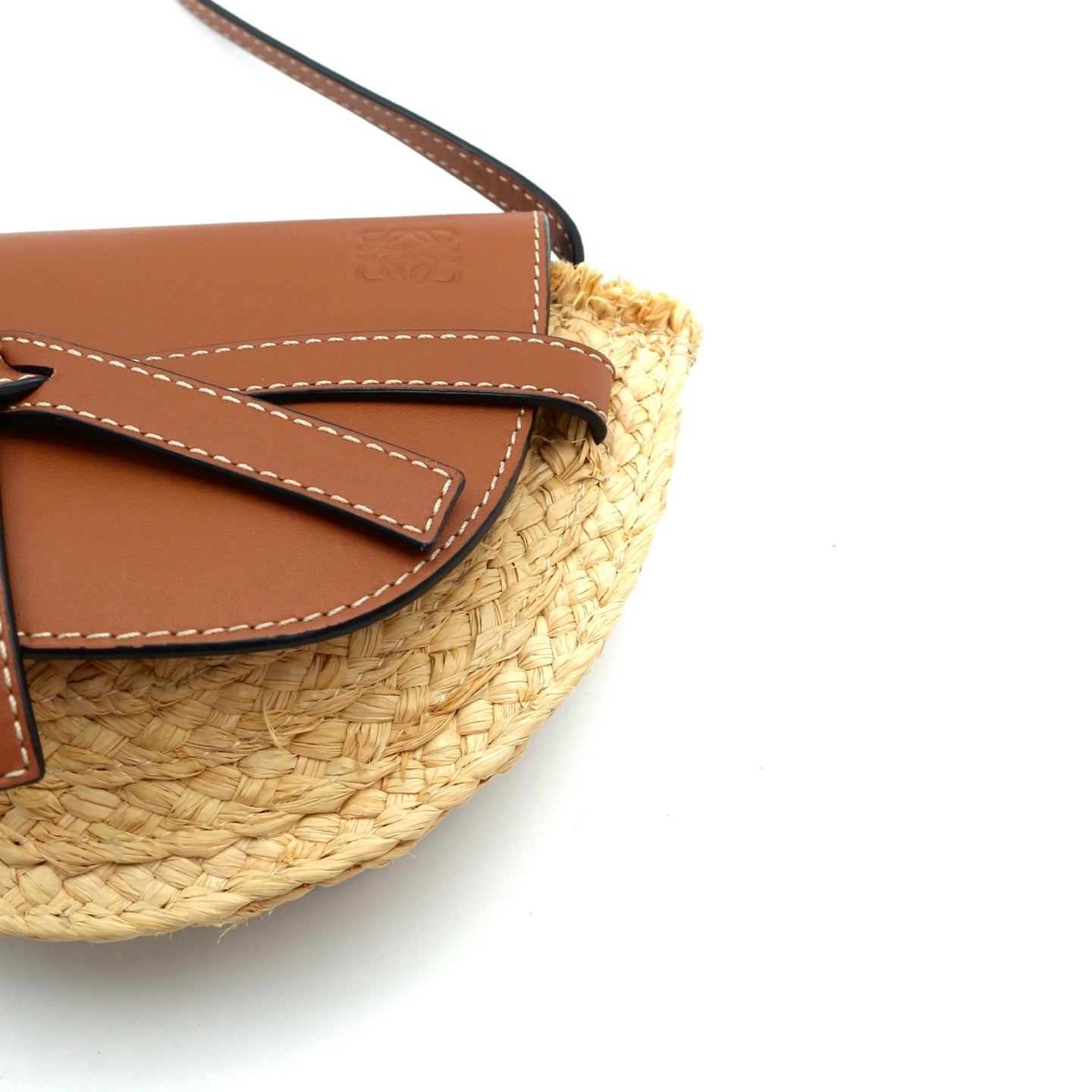 Loewe Gate Mini Raffia & Calfskin Saddle Bag Brown [Used]