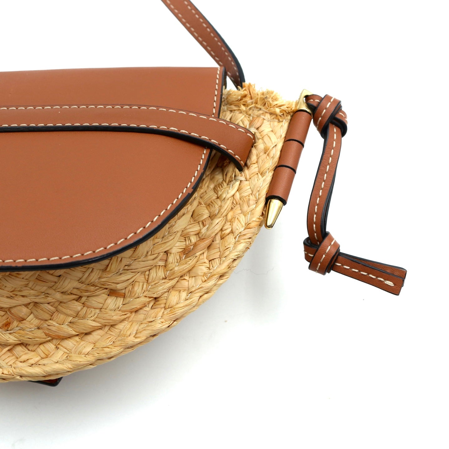 Loewe Gate Mini Raffia & Calfskin Saddle Bag Brown [Used]