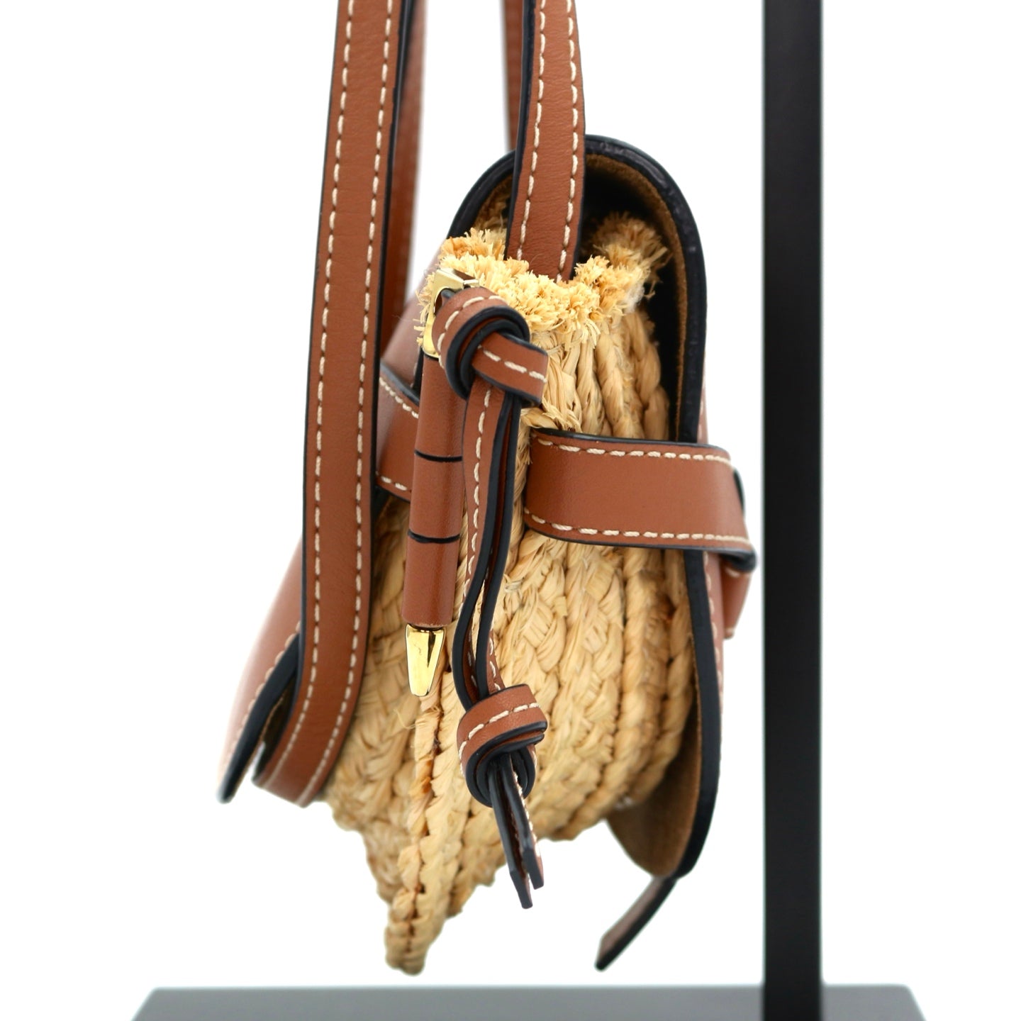 Loewe Gate Mini Raffia & Calfskin Saddle Bag Brown [Used]