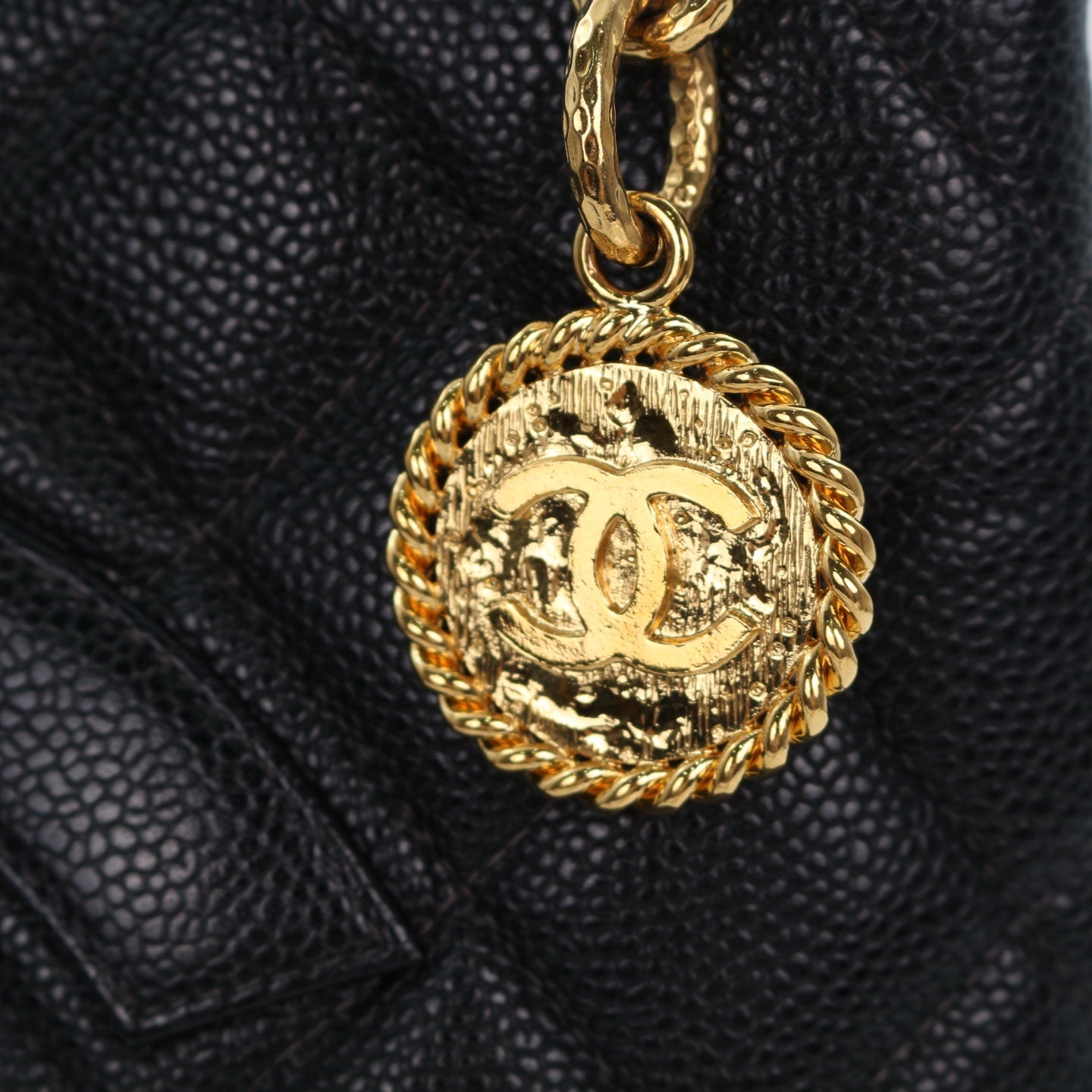 Chanel CC Black Caviar Leather “Hilton” Tote Bag Gold-Tone  [Used]