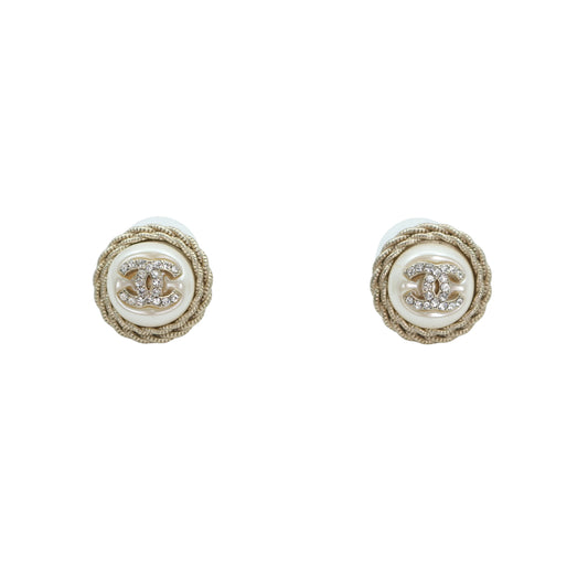 CHANEL Pearl & Crystal CC Twist Stud Earrings A21B [Used]
