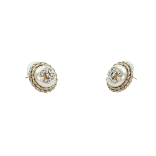CHANEL Pearl & Crystal CC Twist Stud Earrings A21B [Used]