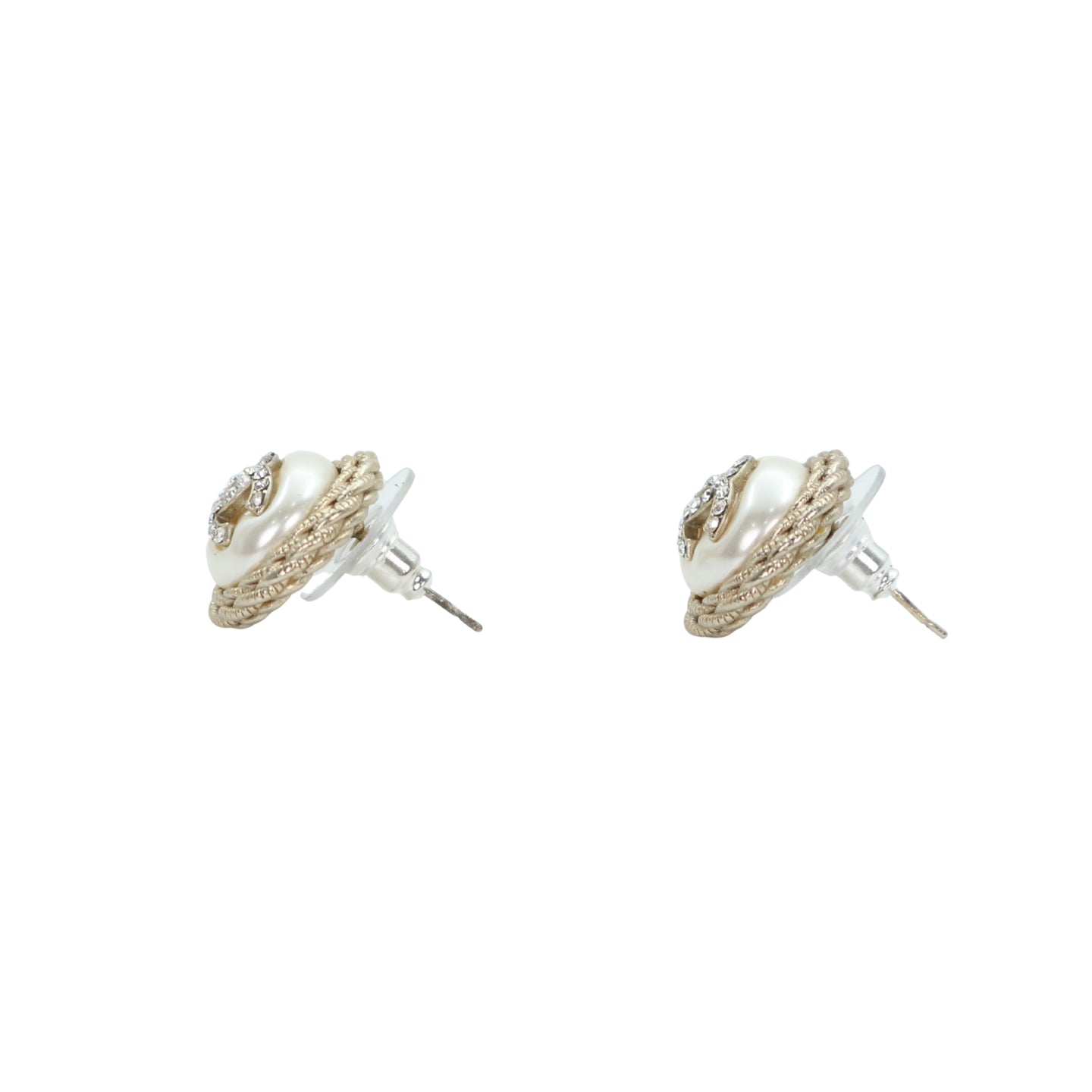 CHANEL Pearl & Crystal CC Twist Stud Earrings A21B [Used]