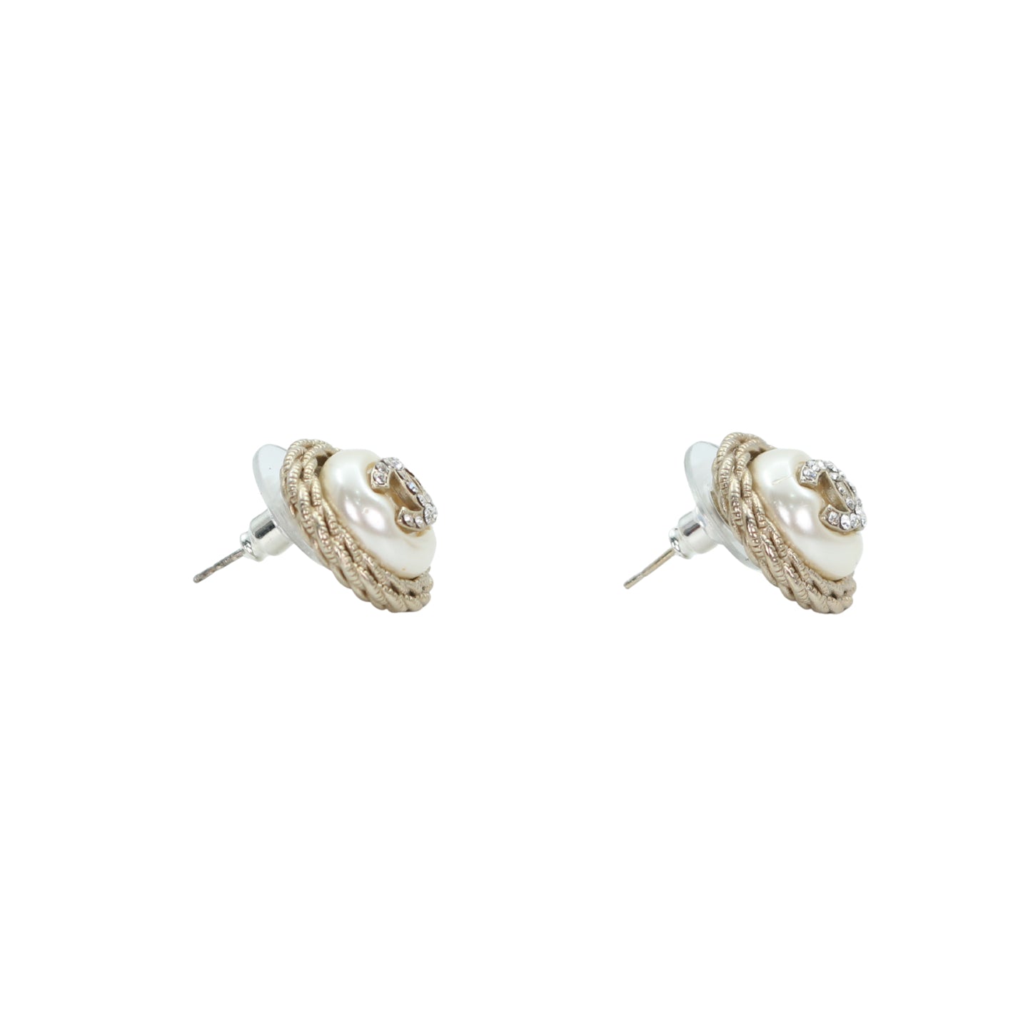 CHANEL Pearl & Crystal CC Twist Stud Earrings A21B [Used]