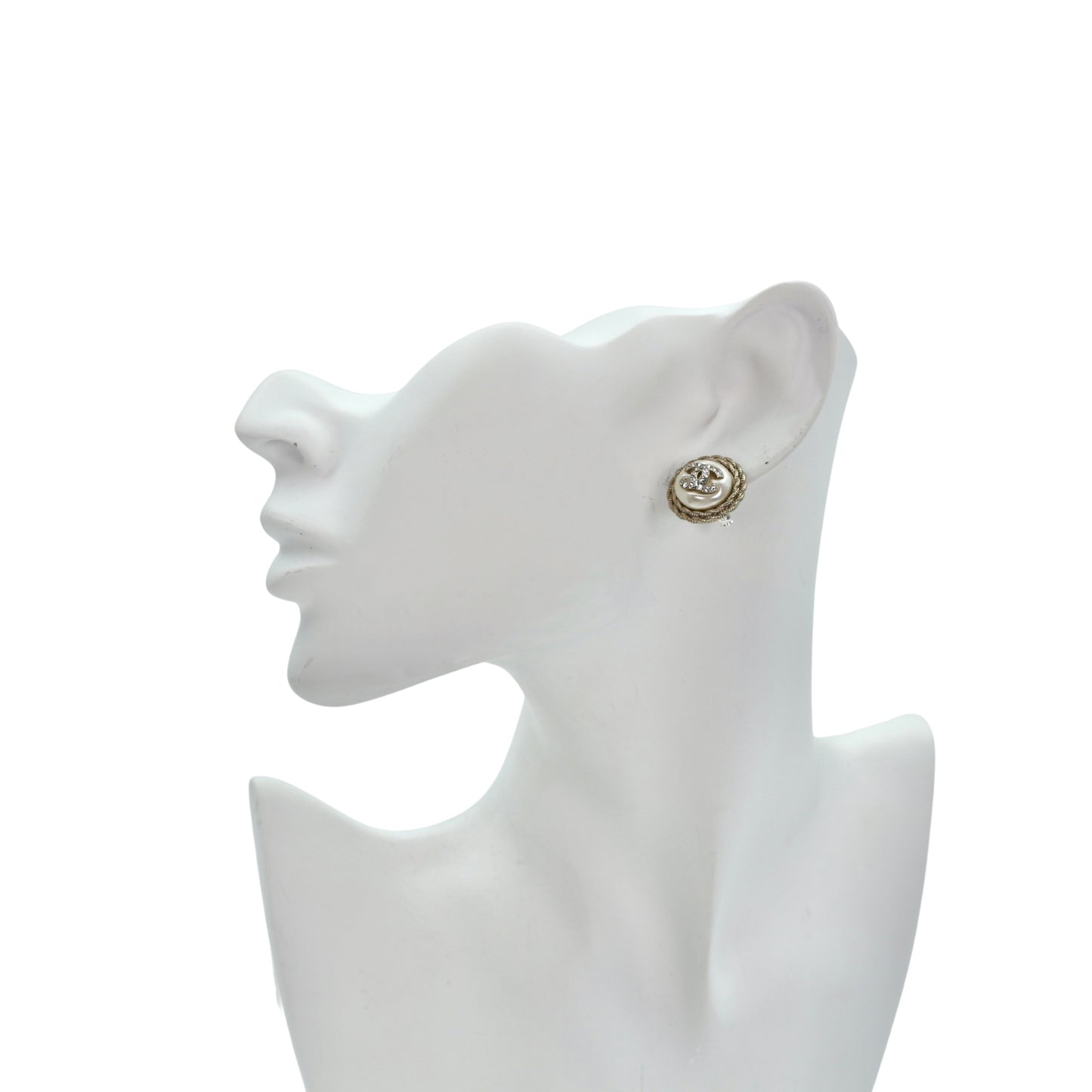 CHANEL Pearl & Crystal CC Twist Stud Earrings A21B [Used]