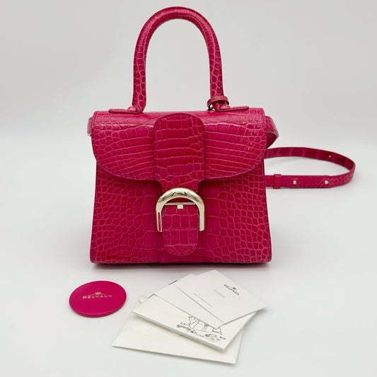 Delvaux Brilliant Mini Crocodile Leather Handbag Rose Pink 20 cm [Used]