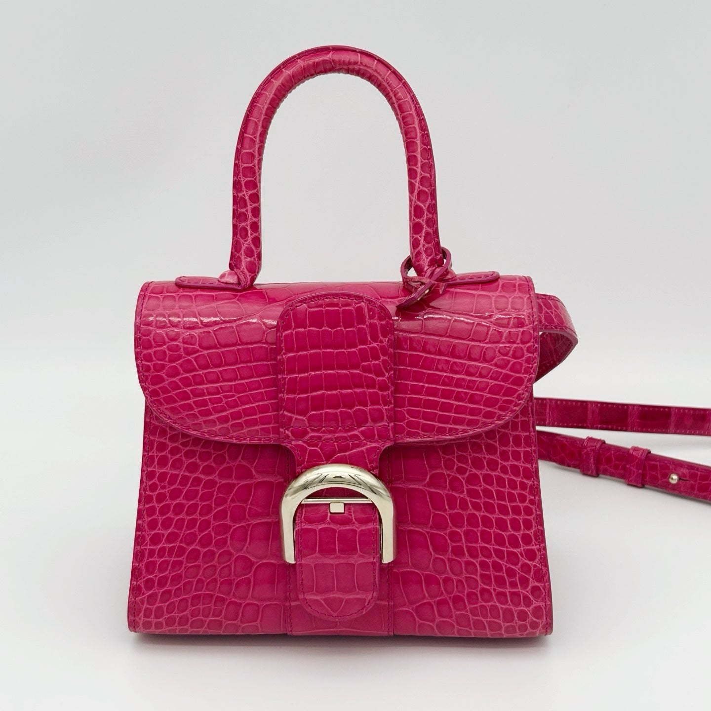Delvaux Brilliant Mini Crocodile Leather Handbag Rose Pink 20 cm