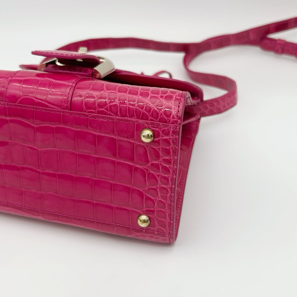 Delvaux Brilliant Mini Crocodile Leather Handbag Rose Pink 20 cm [Used]