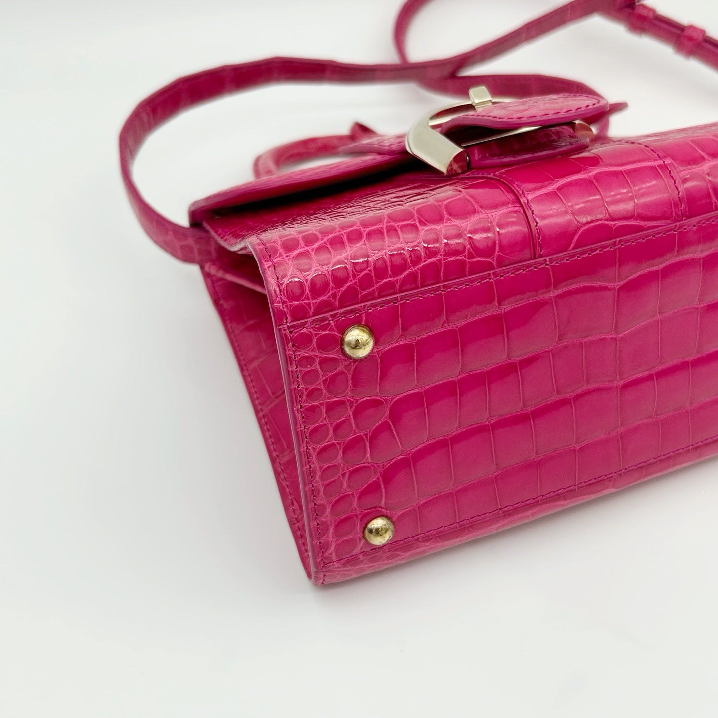Delvaux Brilliant Mini Crocodile Leather Handbag Rose Pink 20 cm [Used]
