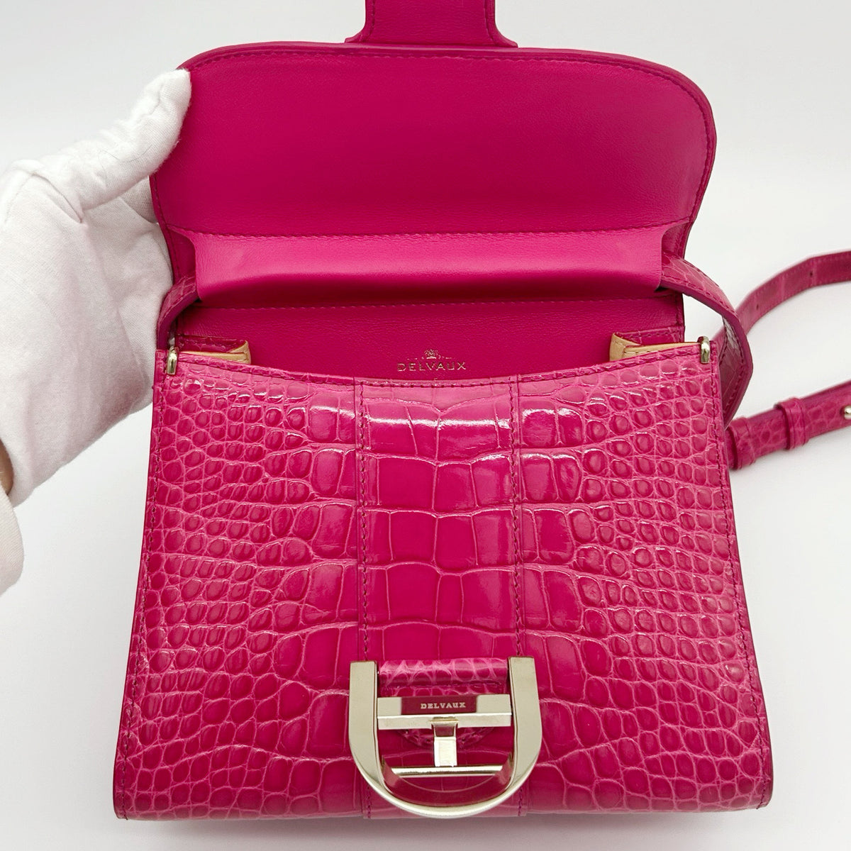 Delvaux Brilliant Mini Crocodile Leather Handbag Rose Pink 20 cm [Used]