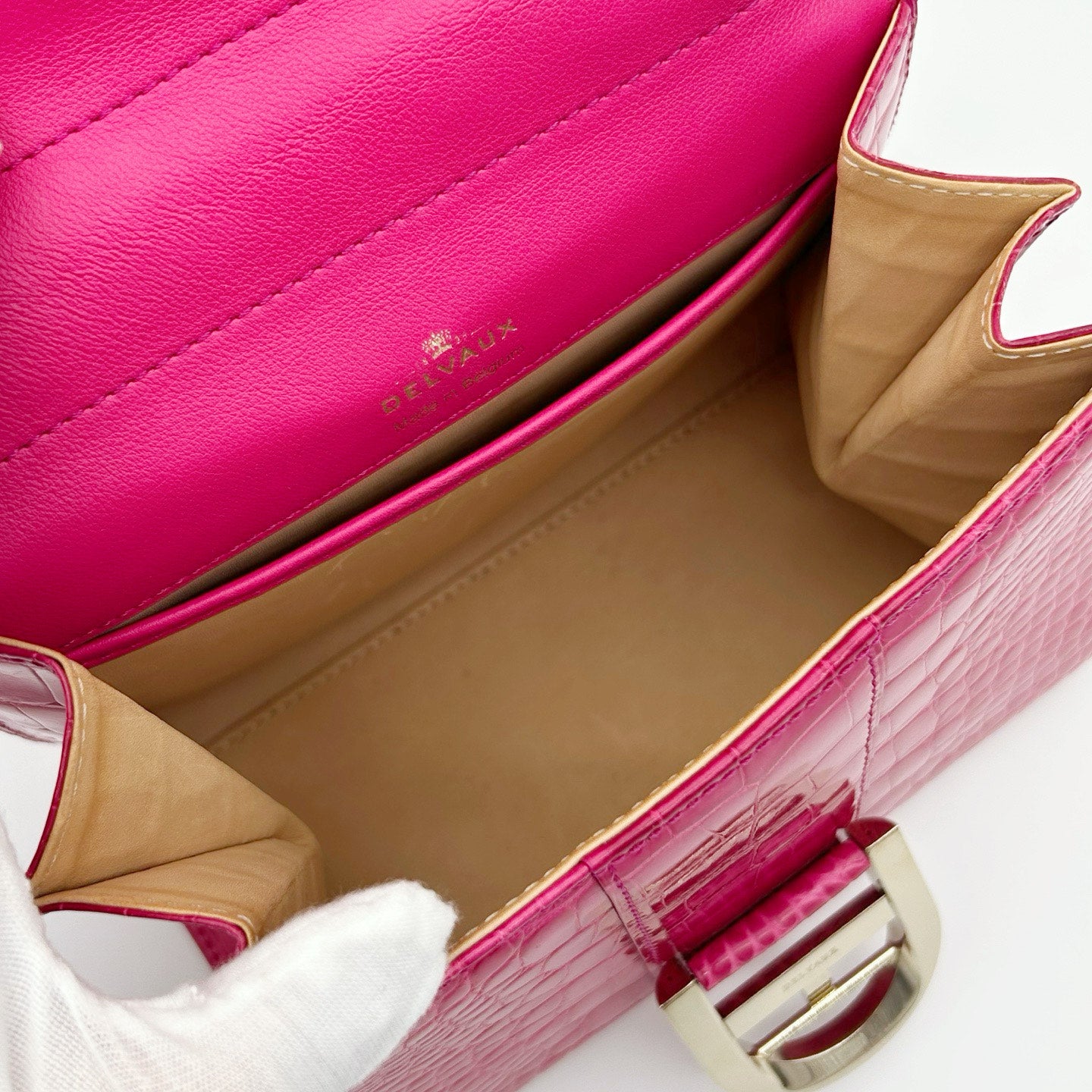 Delvaux Brilliant Mini Crocodile Leather Handbag Rose Pink 20 cm [Used]