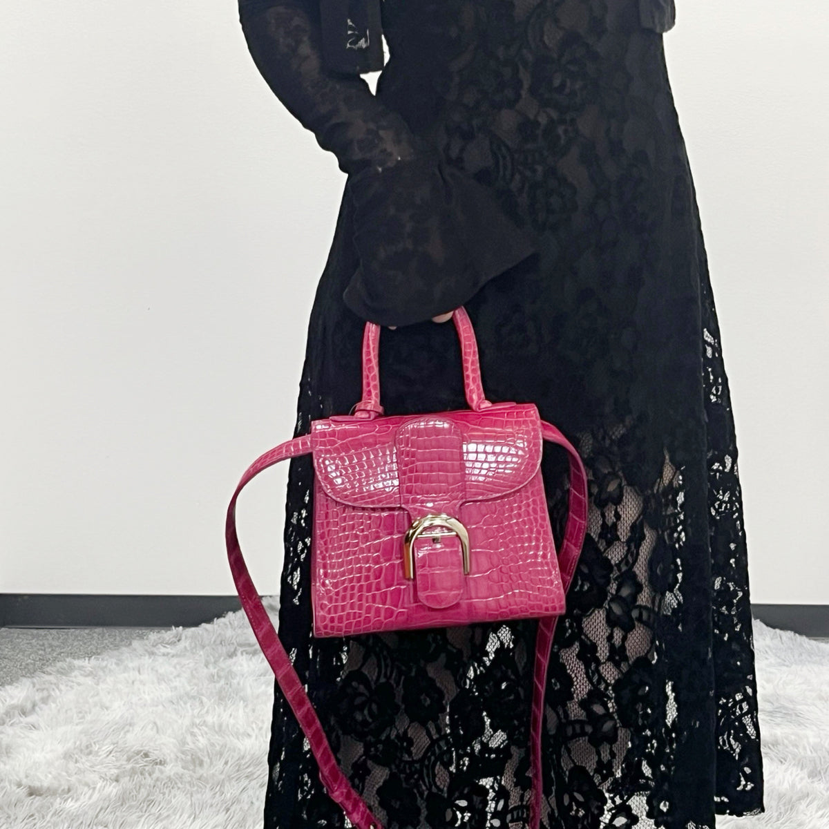 Delvaux Brilliant Mini Crocodile Leather Handbag Rose Pink 20 cm [Used]