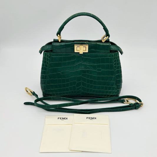 Fendi Peekaboo Dark Green Crocodile Leather 2Way Handbag [Used]