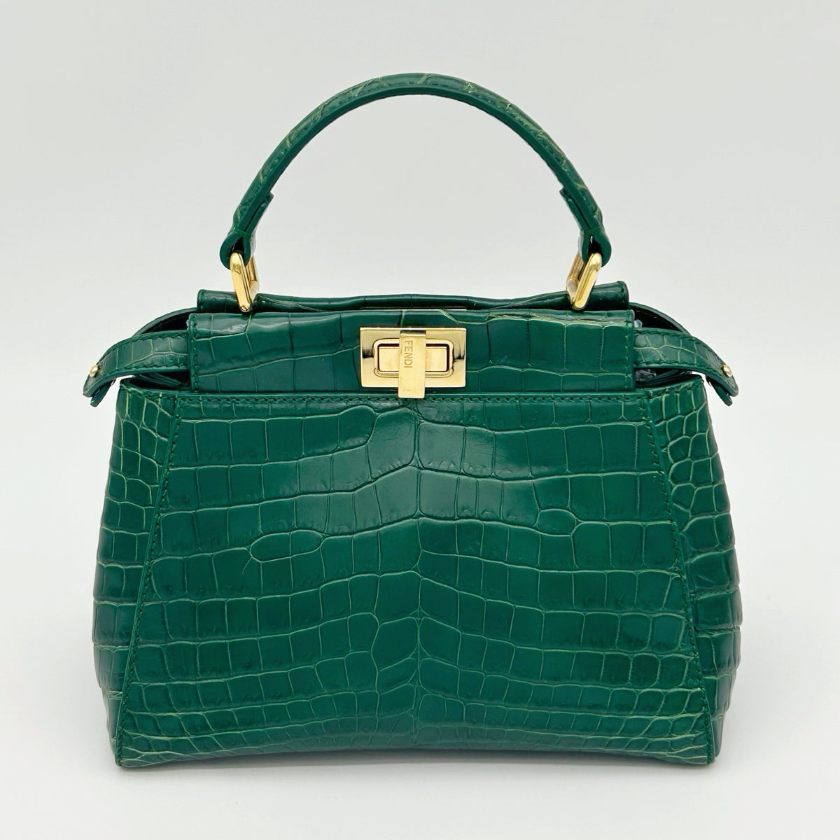 Fendi Peekaboo Dark Green Crocodile Leather 2Way Handbag [Used]