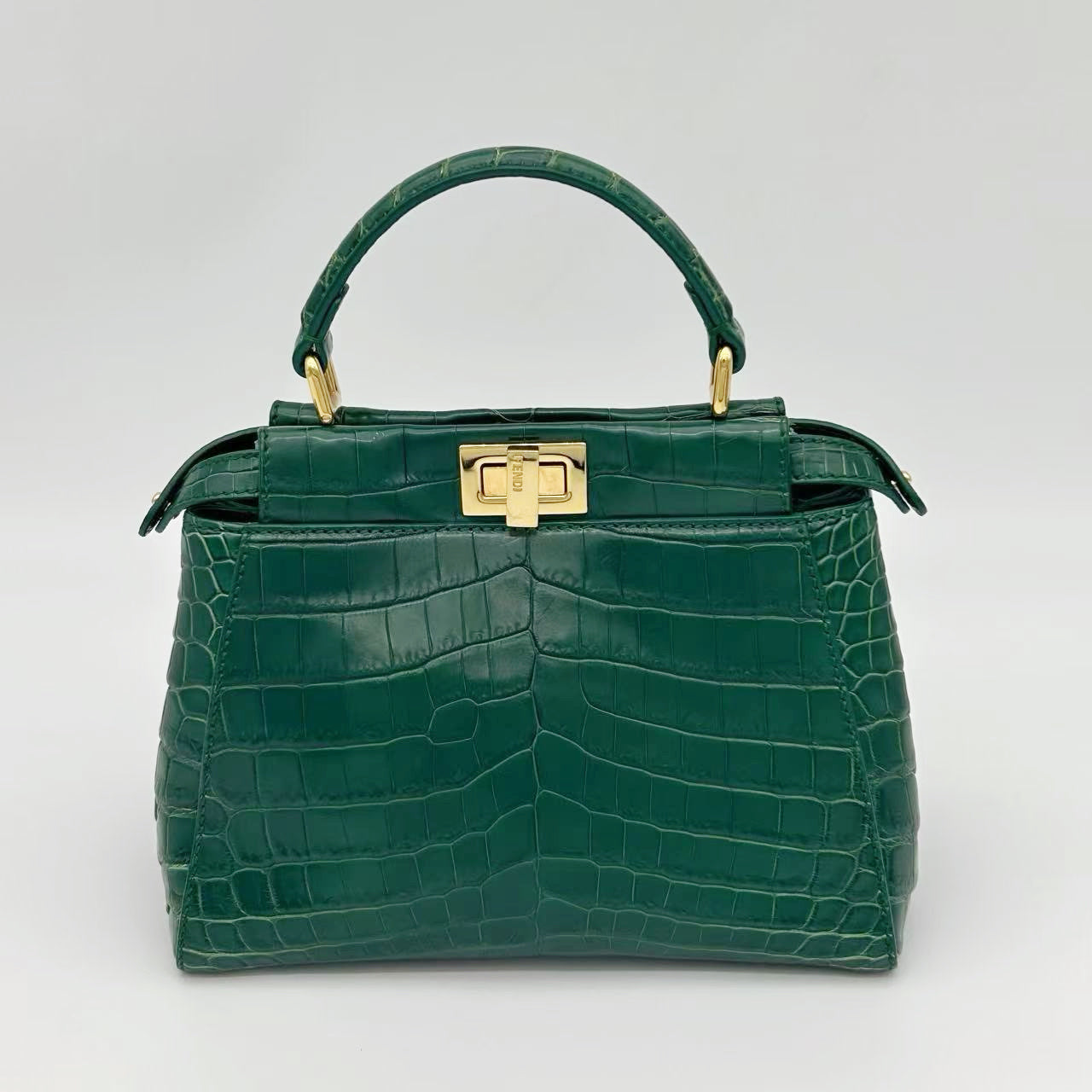 Fendi Peekaboo Dark Green Crocodile Leather 2Way Handbag [Used]