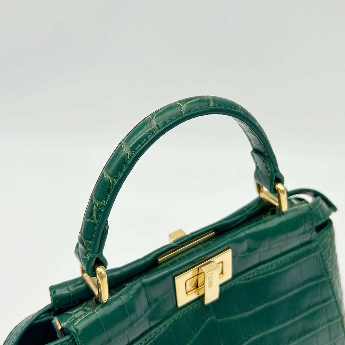 Fendi Peekaboo Dark Green Crocodile Leather 2Way Handbag [Used]