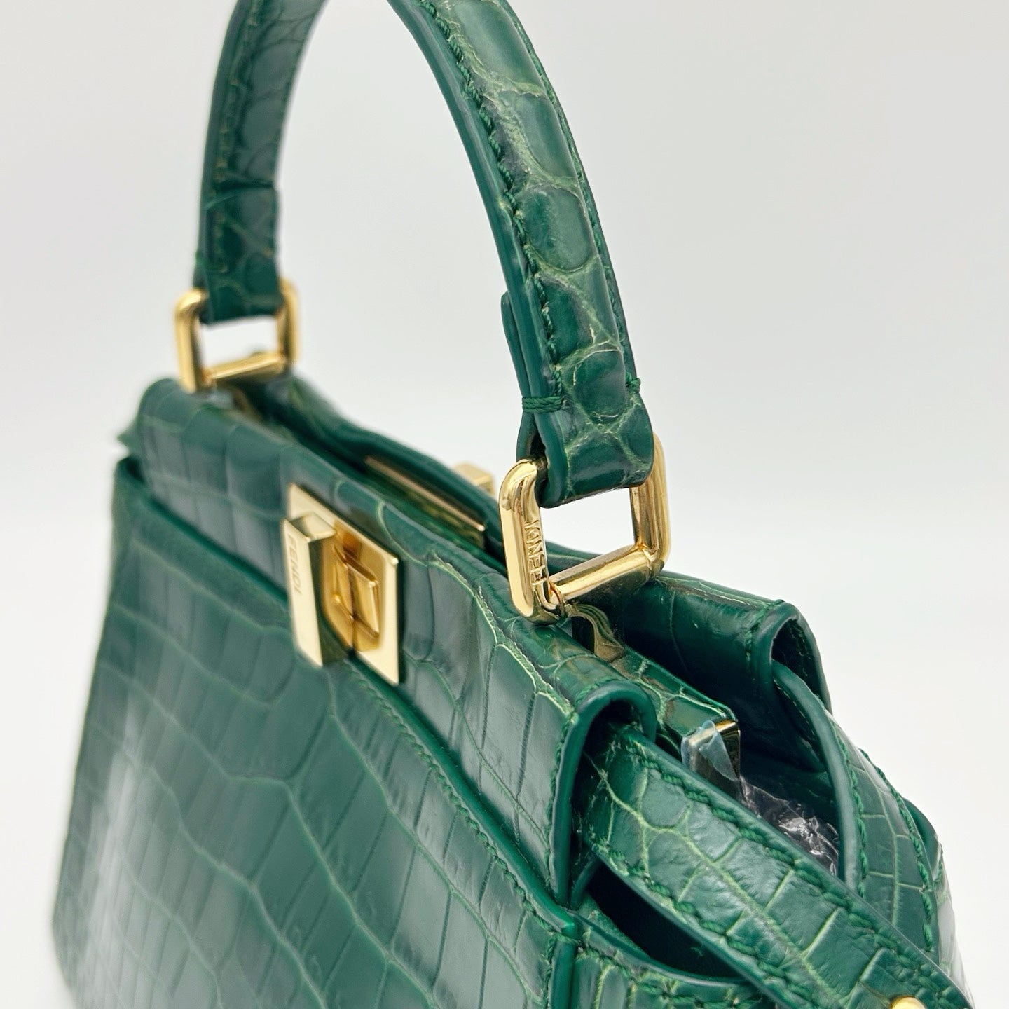 Fendi Peekaboo Dark Green Crocodile Leather 2Way Handbag [Used]
