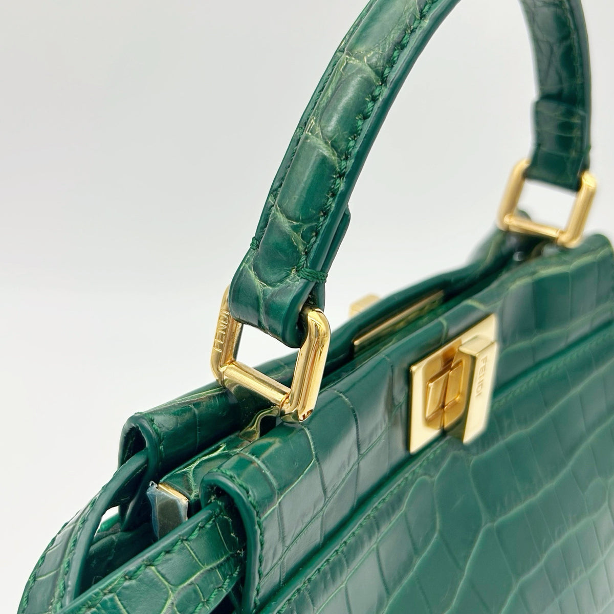 Fendi Peekaboo Dark Green Crocodile Leather 2Way Handbag [Used]