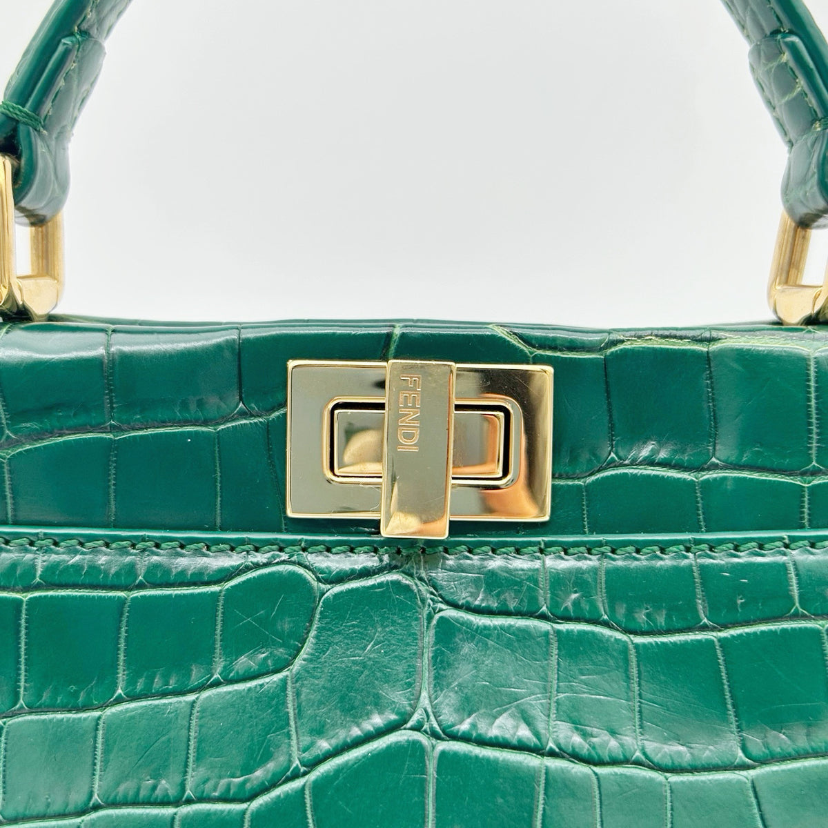 Fendi Peekaboo Dark Green Crocodile Leather 2Way Handbag [Used]