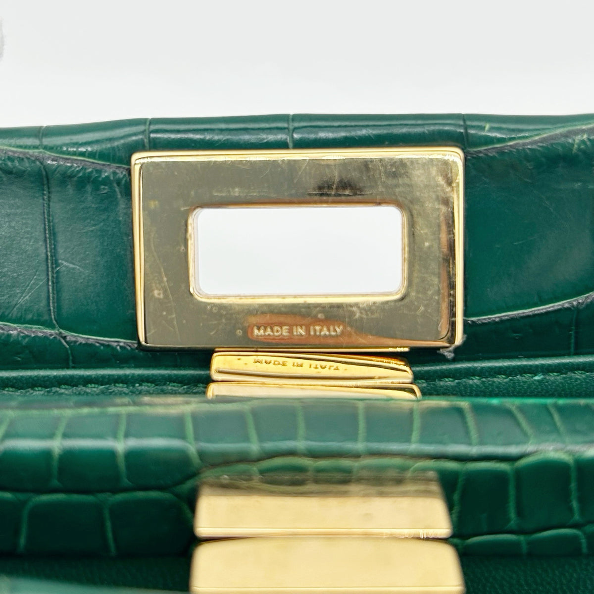 Fendi Peekaboo Dark Green Crocodile Leather 2Way Handbag [Used]