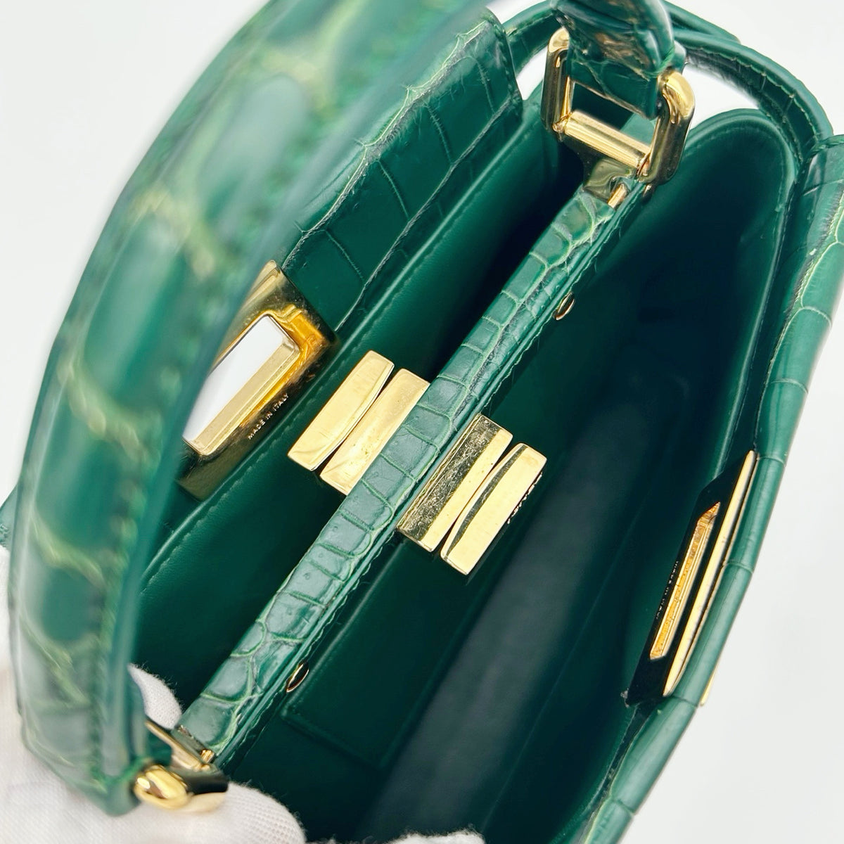 Fendi Peekaboo Dark Green Crocodile Leather 2Way Handbag [Used]