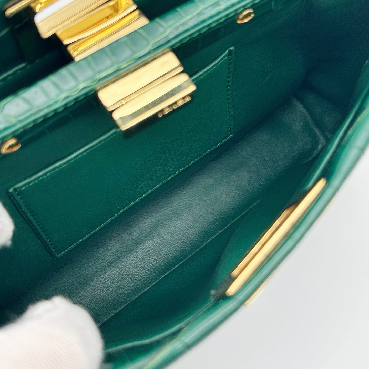 Fendi Peekaboo Dark Green Crocodile Leather 2Way Handbag [Used]