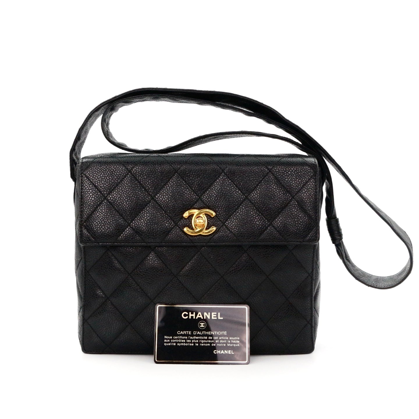 CHANEL Black Caviar Leather Box Shoulder Bag [Used]