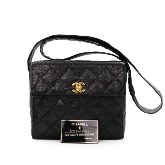 CHANEL Black Caviar Leather Box Shoulder Bag [Used]