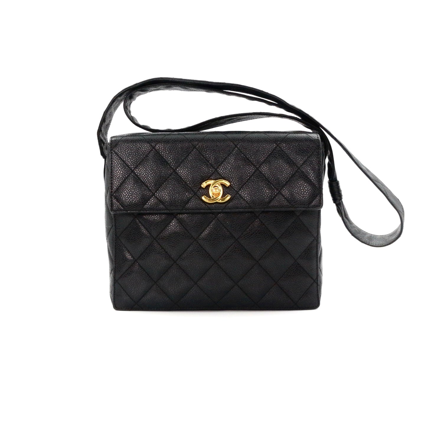 CHANEL Black Caviar Leather Box Shoulder Bag [Used]