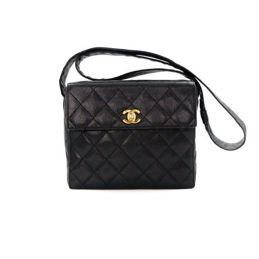CHANEL Black Caviar Leather Box Shoulder Bag [Used]