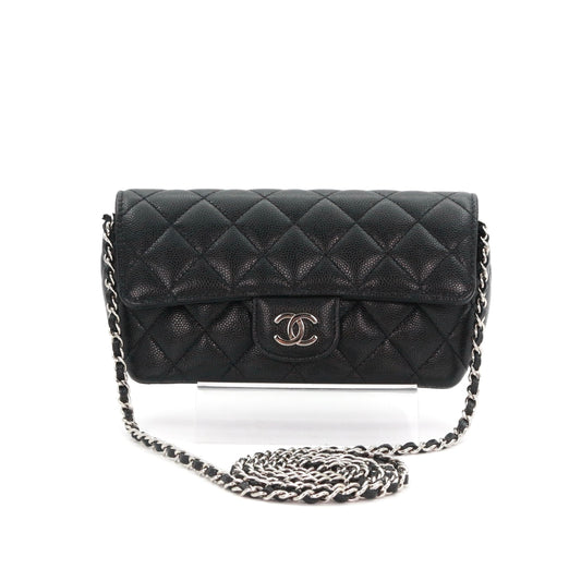CHANEL Black Quilted Caviar Leather Chain Eyewear Case [Used]