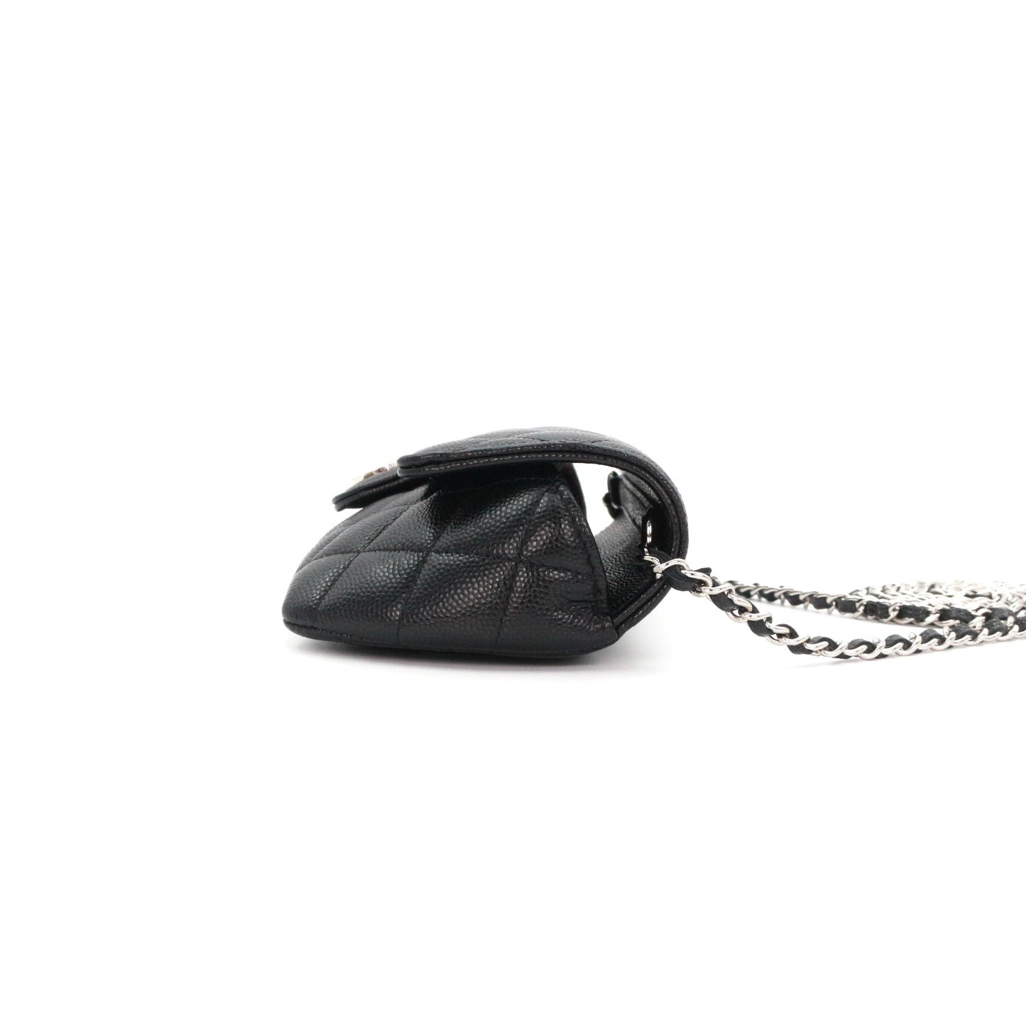 CHANEL Black Quilted Caviar Leather Chain Eyewear Case [Used]