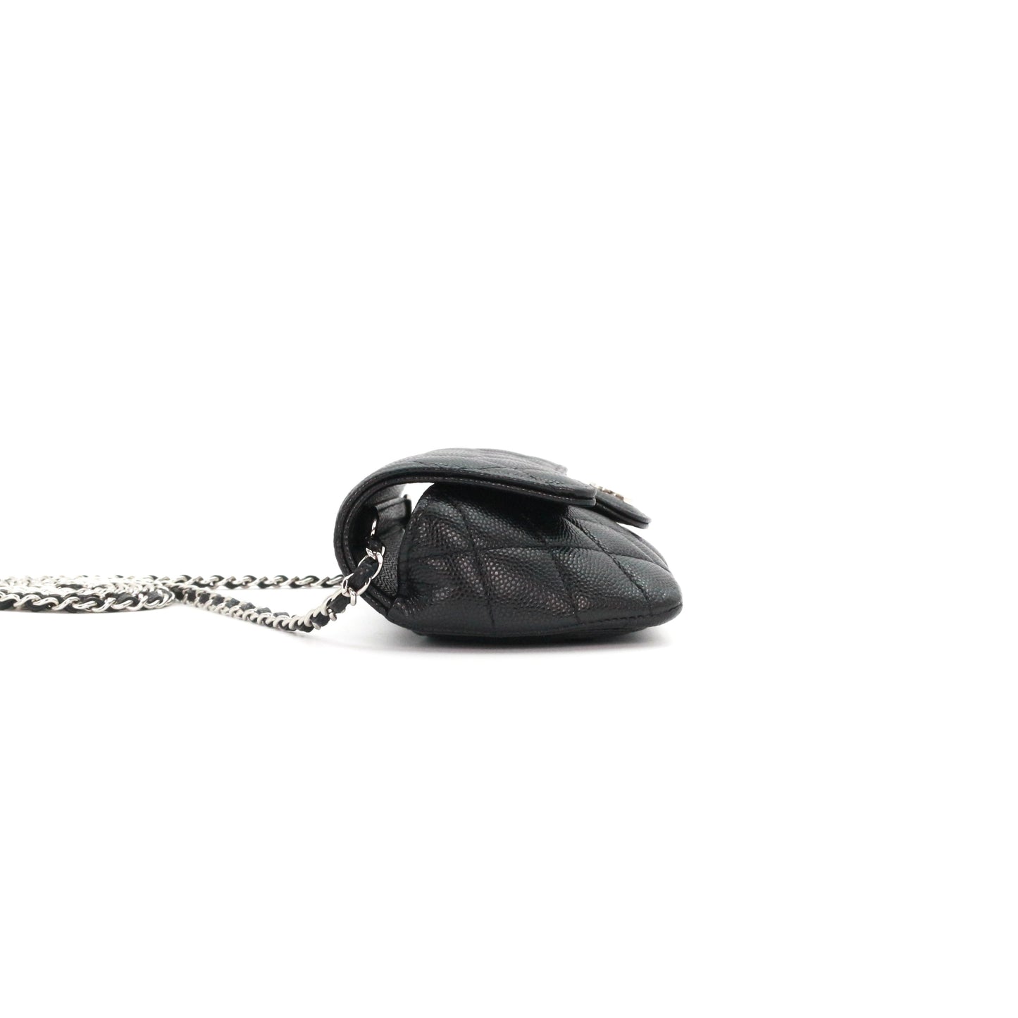 CHANEL Black Quilted Caviar Leather Chain Eyewear Case [Used]