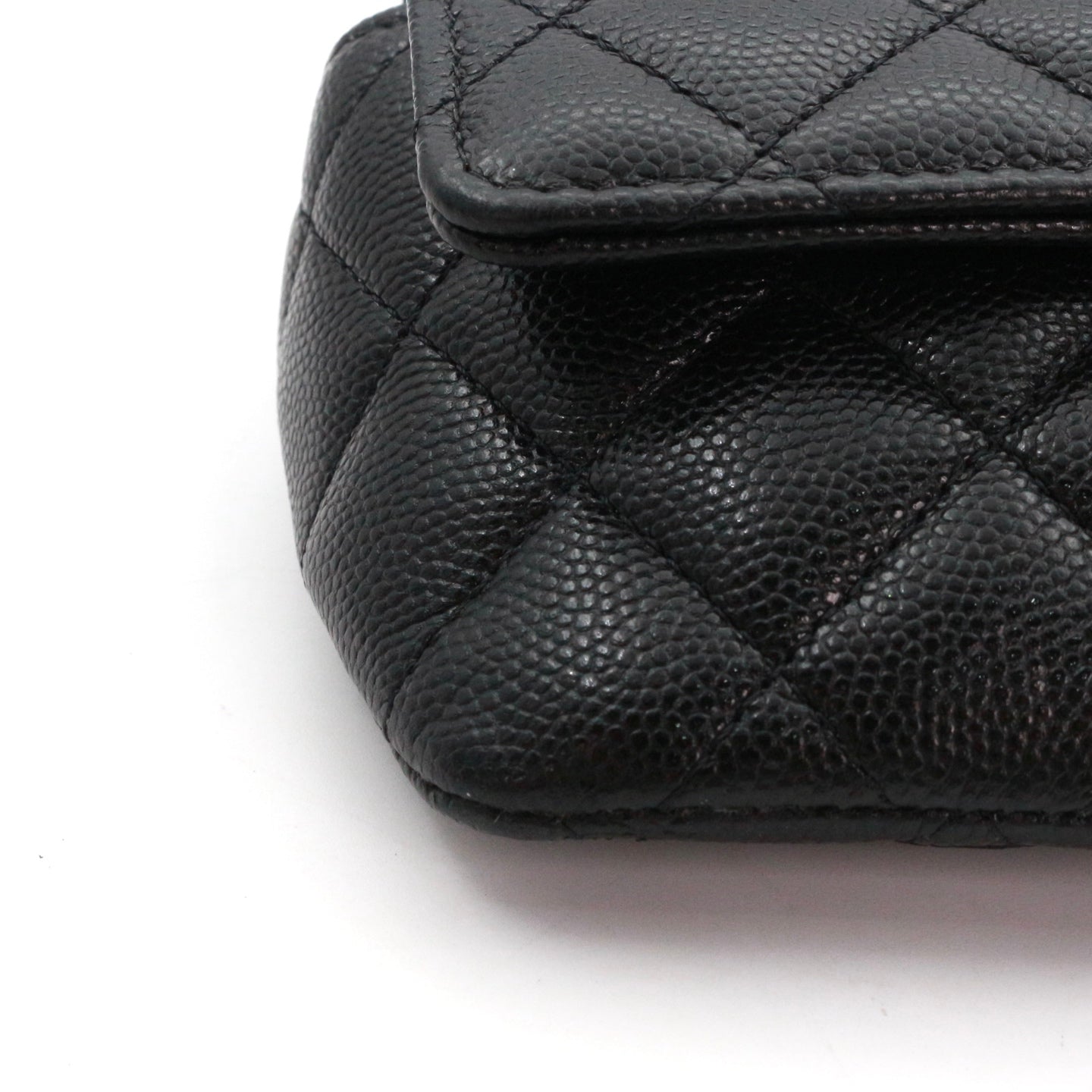 CHANEL Black Quilted Caviar Leather Chain Eyewear Case [Used]
