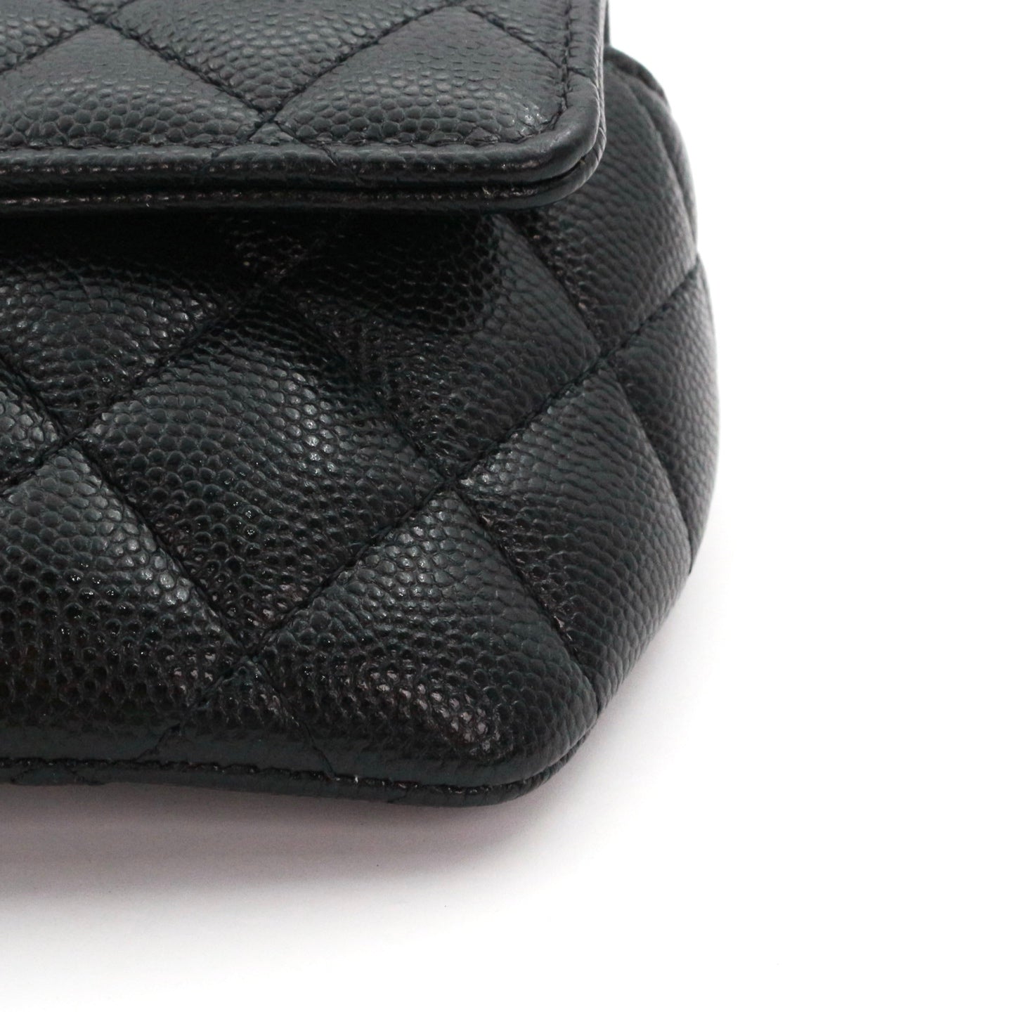 CHANEL Black Quilted Caviar Leather Chain Eyewear Case [Used]