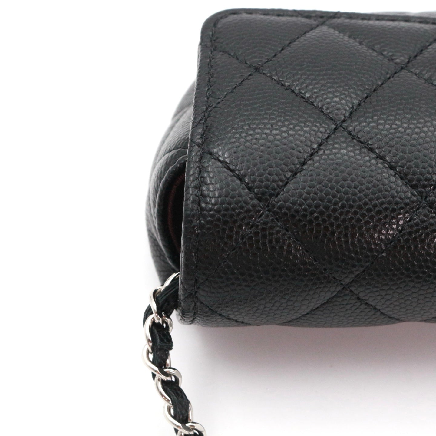 CHANEL Black Quilted Caviar Leather Chain Eyewear Case [Used]