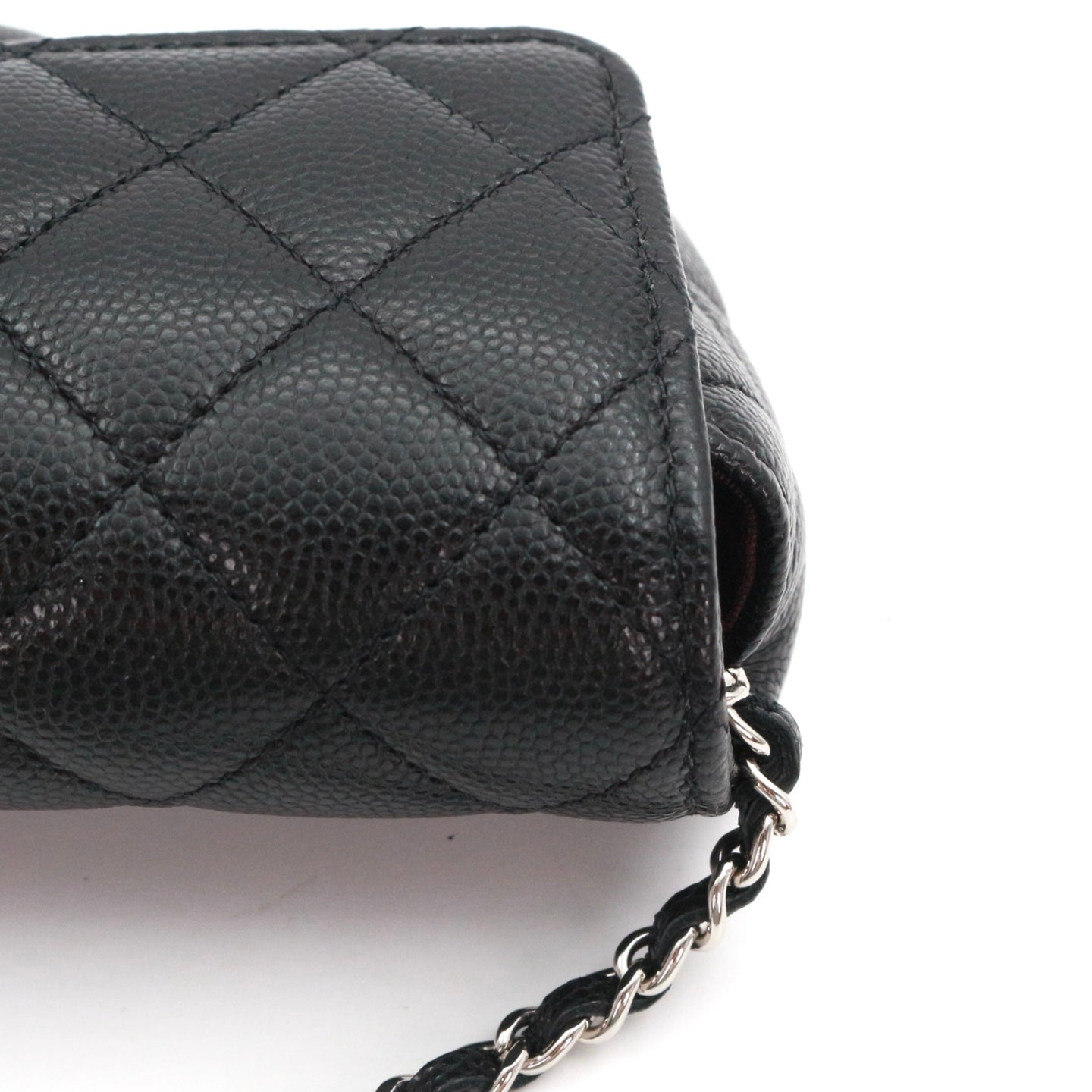 CHANEL Black Quilted Caviar Leather Chain Eyewear Case [Used]