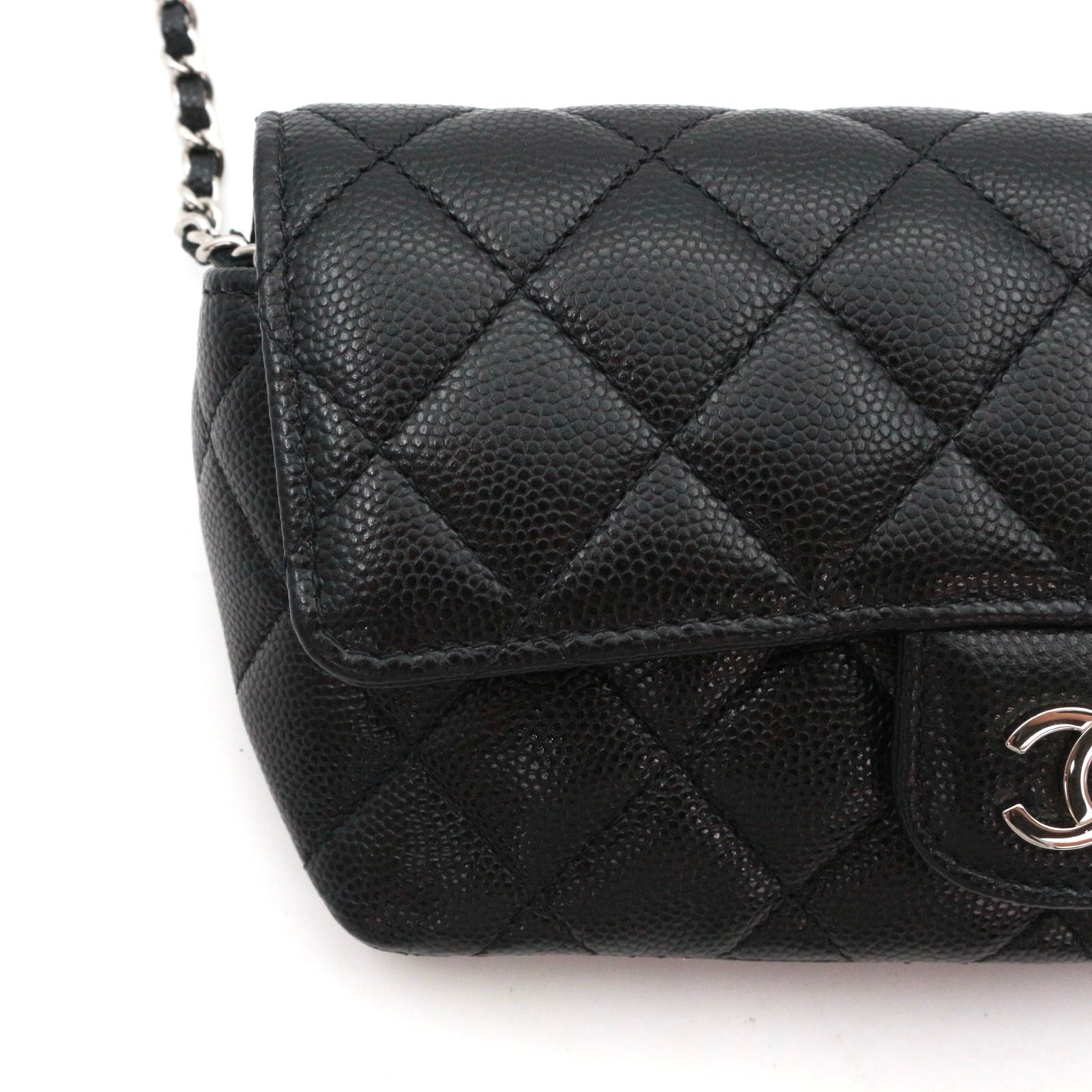 CHANEL Black Quilted Caviar Leather Chain Eyewear Case [Used]