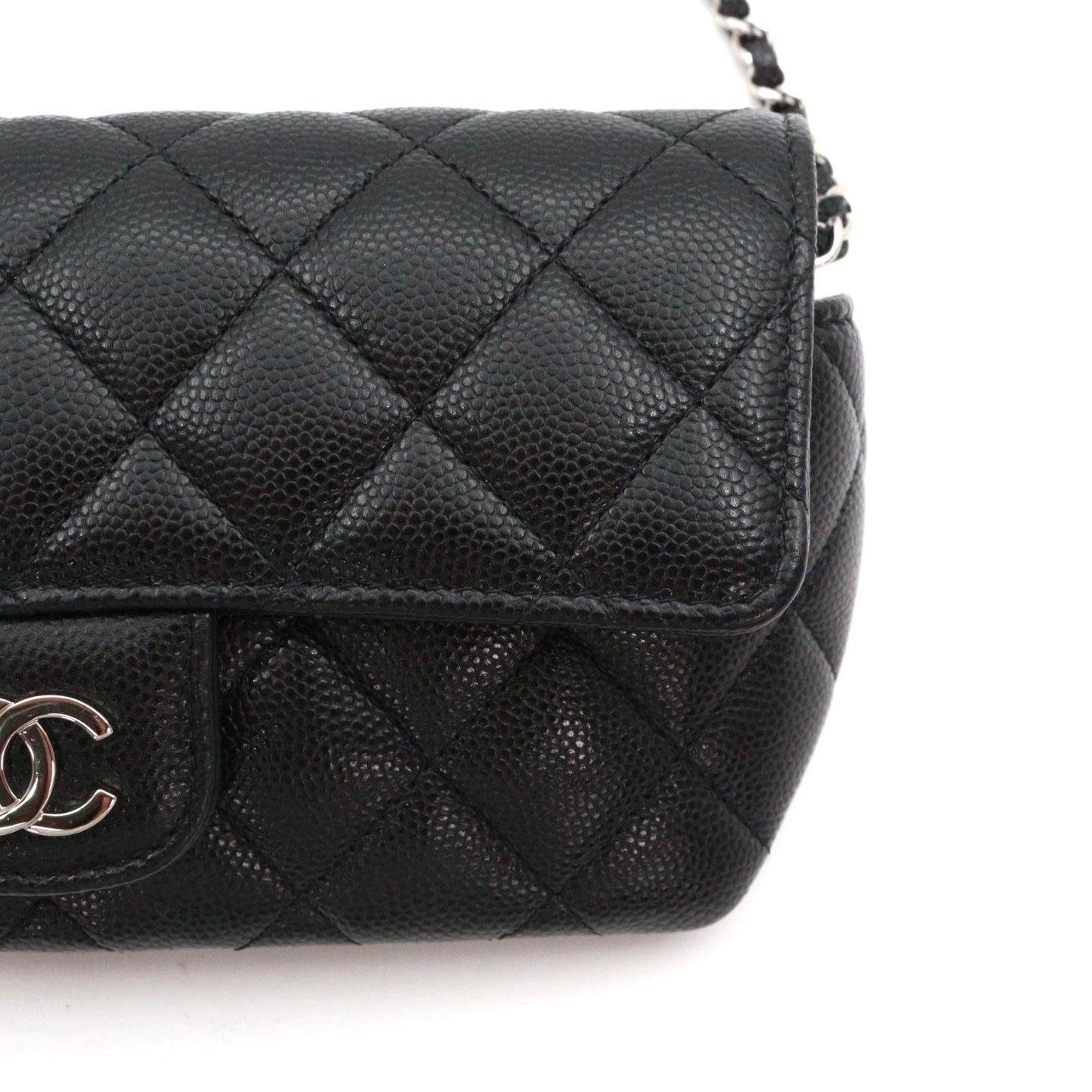 CHANEL Black Quilted Caviar Leather Chain Eyewear Case [Used]